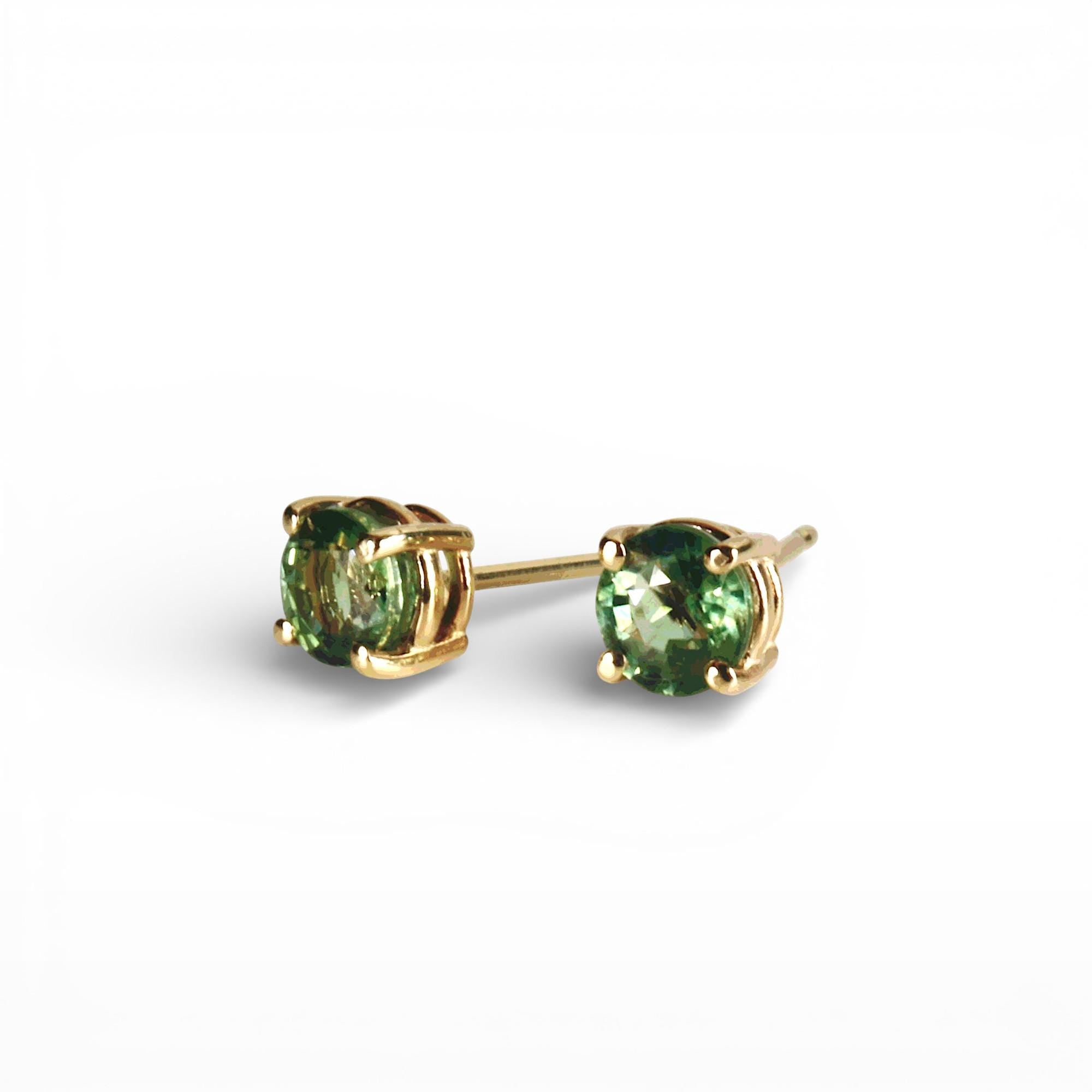 Green Sapphire Earrings 14k Solid Gold, Sapphire Bridal Earrings - Melt'm Jewelry