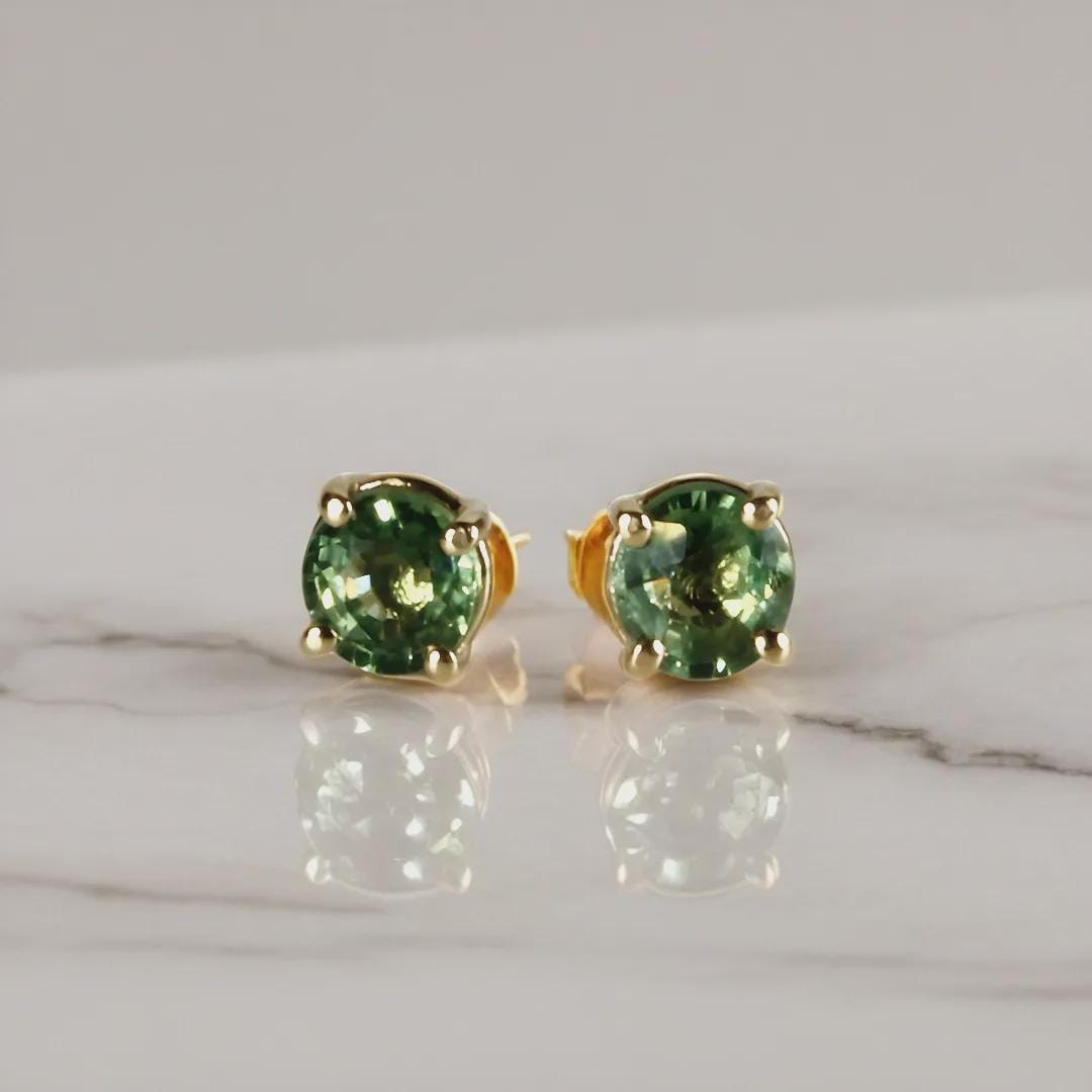 Green Sapphire Earrings 14k Solid Gold, Sapphire Bridal Earrings - Melt'm Jewelry