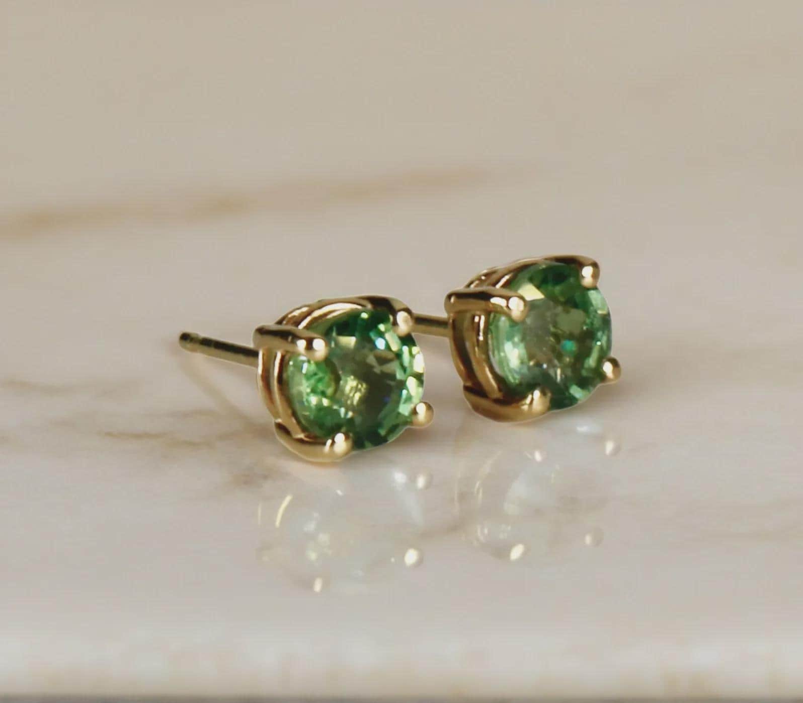 Green Sapphire Earrings 14k Solid Gold, Sapphire Bridal Earrings - Melt'm Jewelry