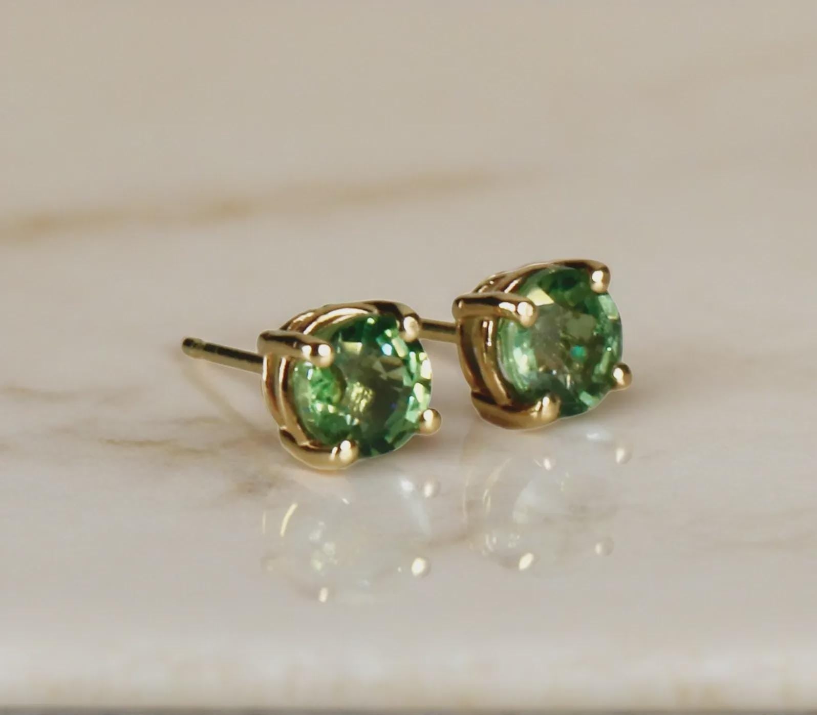 Green Sapphire Earrings 14k Solid Gold, Sapphire Bridal Earrings - Melt'm Jewelry