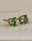 Green Sapphire Earrings 14k Solid Gold, Sapphire Bridal Earrings - Melt'm Jewelry