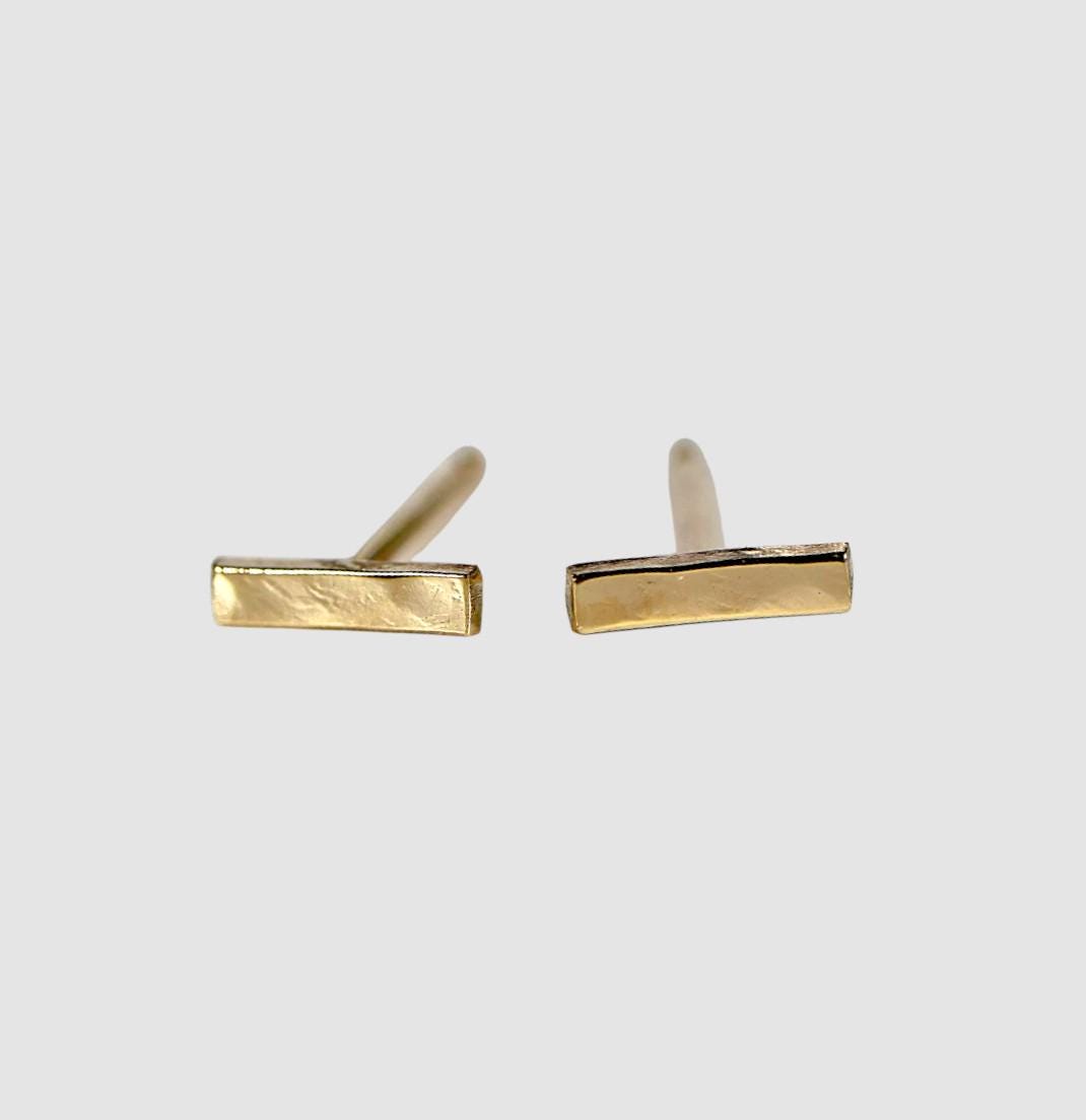 14k Solid Gold Hammered Bar Stud Earrings (SINGLE OR PAIR) - Melt'm Jewelry