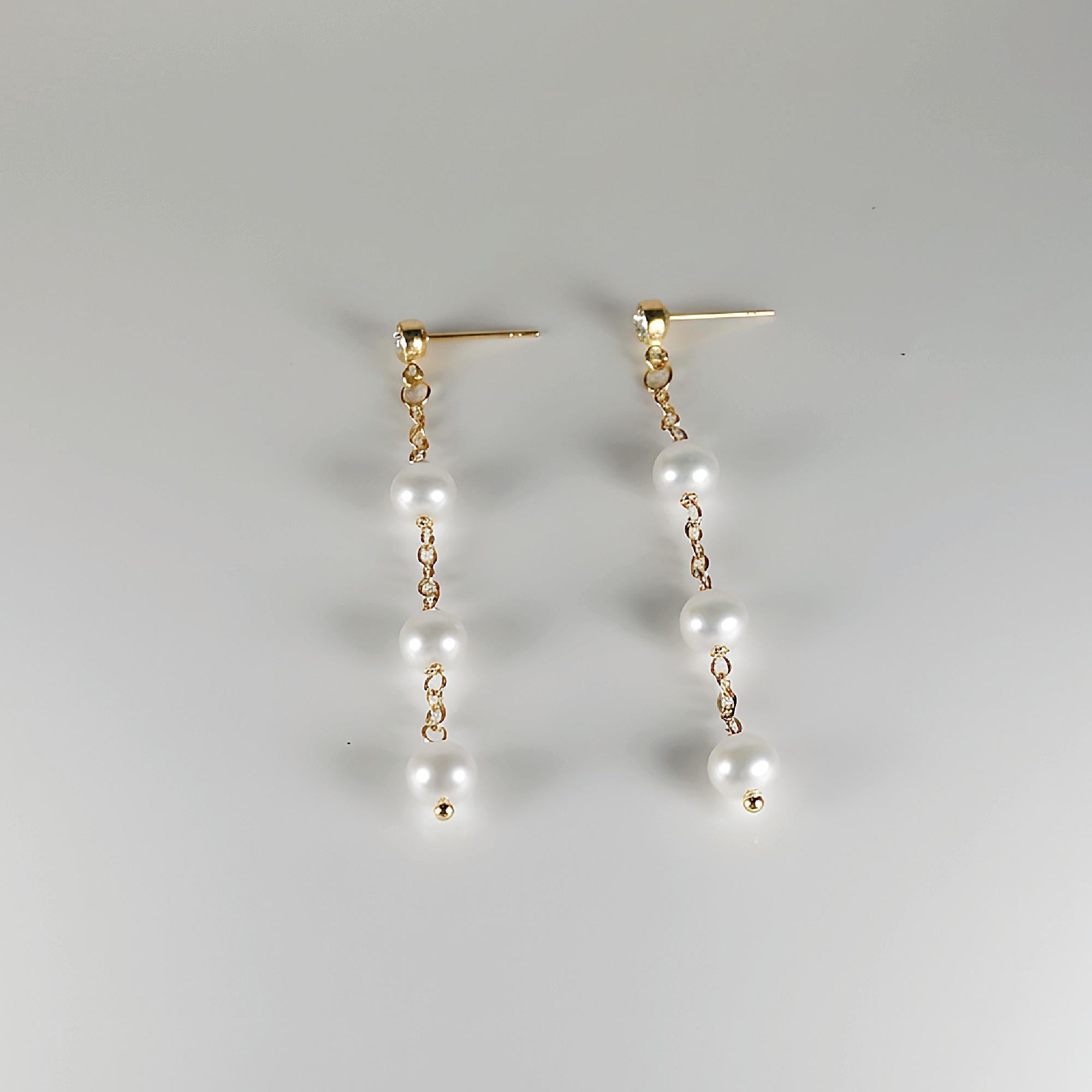 Freshwater Pearl Drop Earrings, Bridal Jewelry, Zircon Stud Pearl Earrings - Melt'm Jewelry