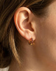 Garnet Huggie Hoop Earrings 14k Gold, Bridal Garnet Hoop Earrings - Melt'm Jewelry