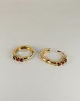 Garnet Huggie Hoop Earrings 14k Gold, Bridal Garnet Hoop Earrings - Melt'm Jewelry