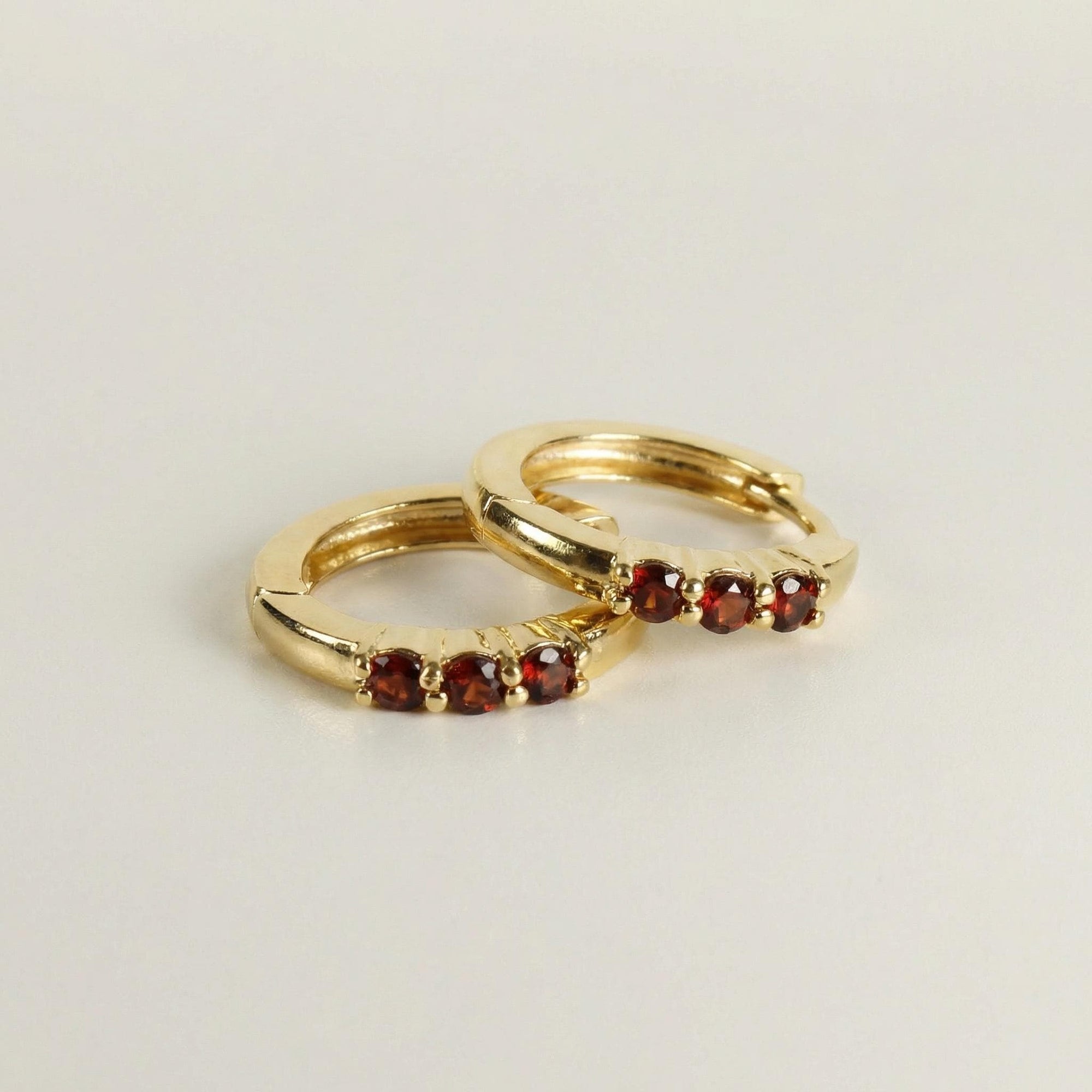 Garnet Huggie Hoop Earrings 14k Gold, Bridal Garnet Hoop Earrings - Melt'm Jewelry