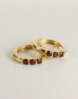 Garnet Huggie Hoop Earrings 14k Gold, Bridal Garnet Hoop Earrings - Melt'm Jewelry