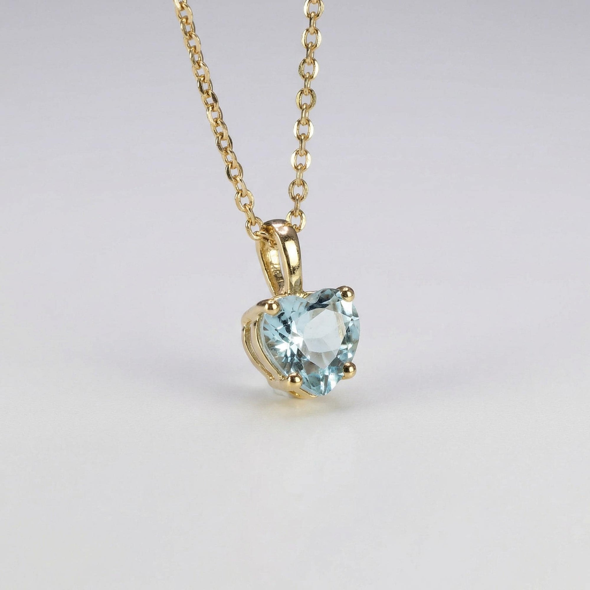 Heart Shape Aquamarine Necklace 14k Solid Gold - Melt'm Jewelry