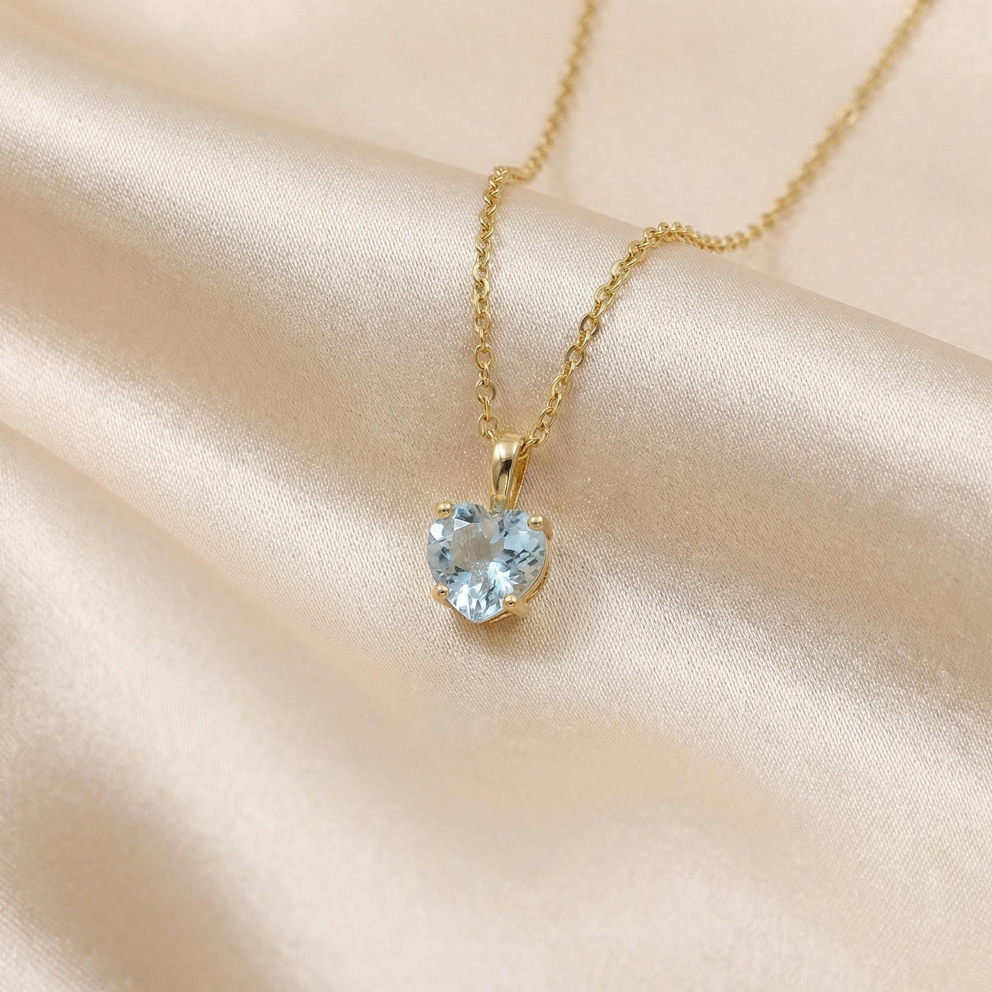 Heart Shape Aquamarine Necklace 14k Solid Gold - Melt'm Jewelry