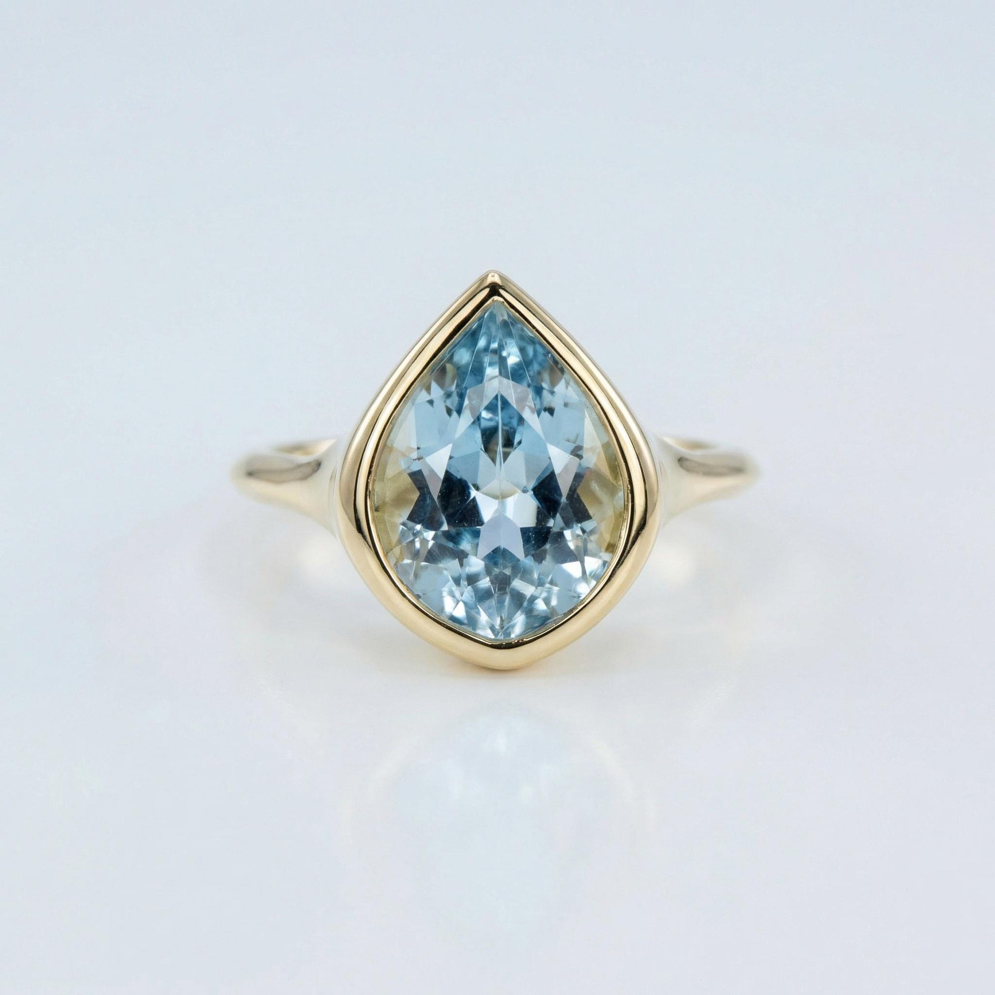 Fancy Cut Aquamarine Bezel Set Ring, Statement Gold Ring - Melt'm Jewelry