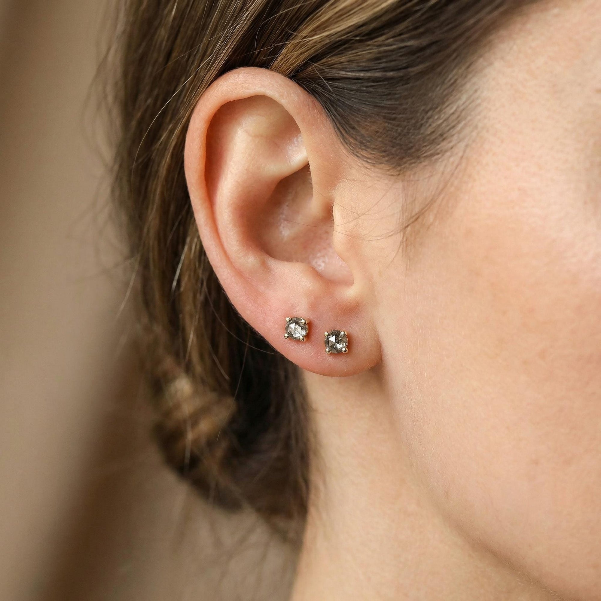 Salt and Pepper Diamond Stud Earrings 3mm • 14k Gold Prong Setting • Minimalist Natural Diamond Studs • Unique Everyday & Gift Jewelry - Melt'm Jewelry