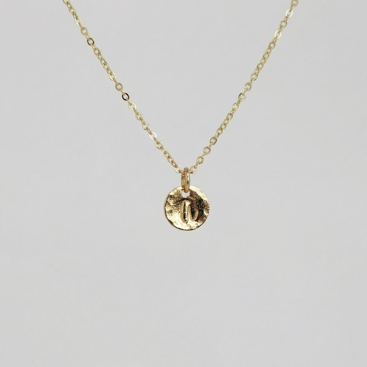 Tiny 14k Solid Gold Dainty Initial Necklace - Hand Stamped
