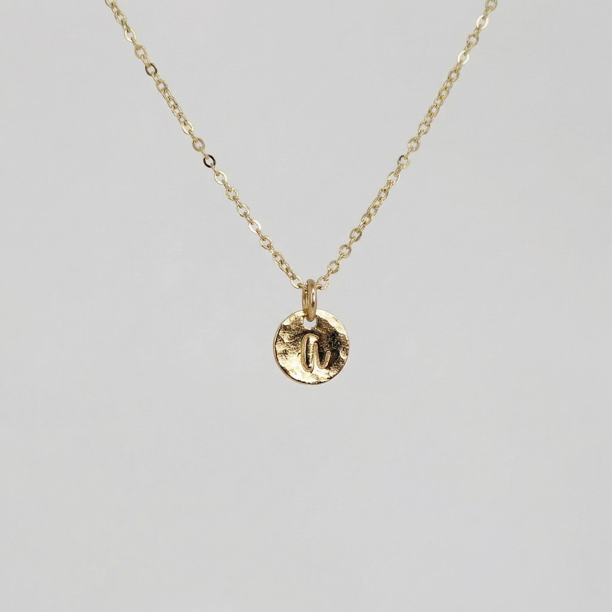 Tiny 14k Solid Gold Dainty Initial Necklace - Hand Stamped - Melt'm Jewelry