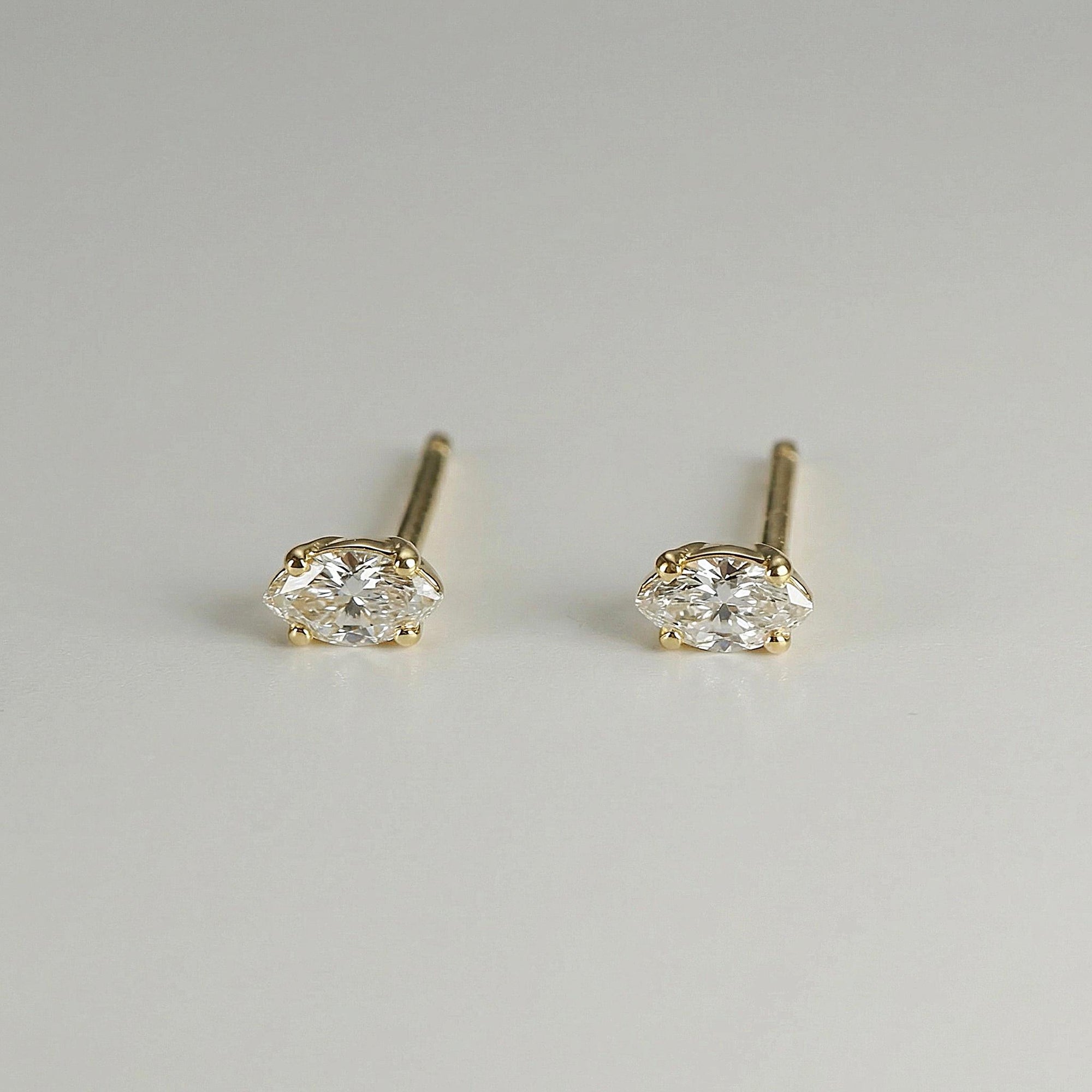 Marquise Diamond Stud Earrings, 0.14 ct VS Diamond Earrings 14k Gold