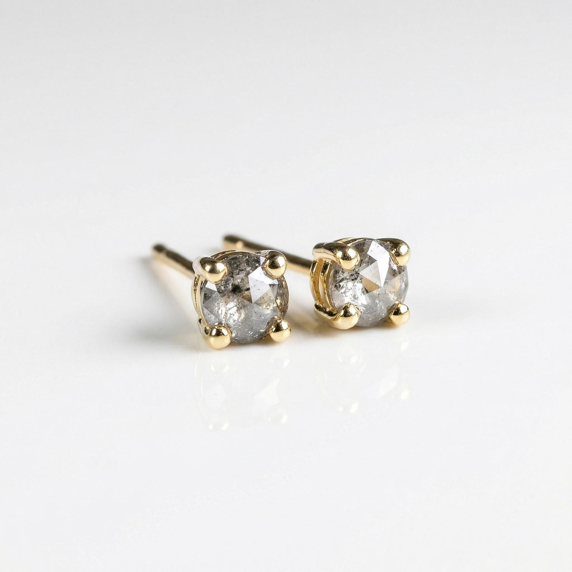 Salt and Pepper Diamond Stud Earrings 3mm • 14k Gold Prong Setting - Melt'm Jewelry