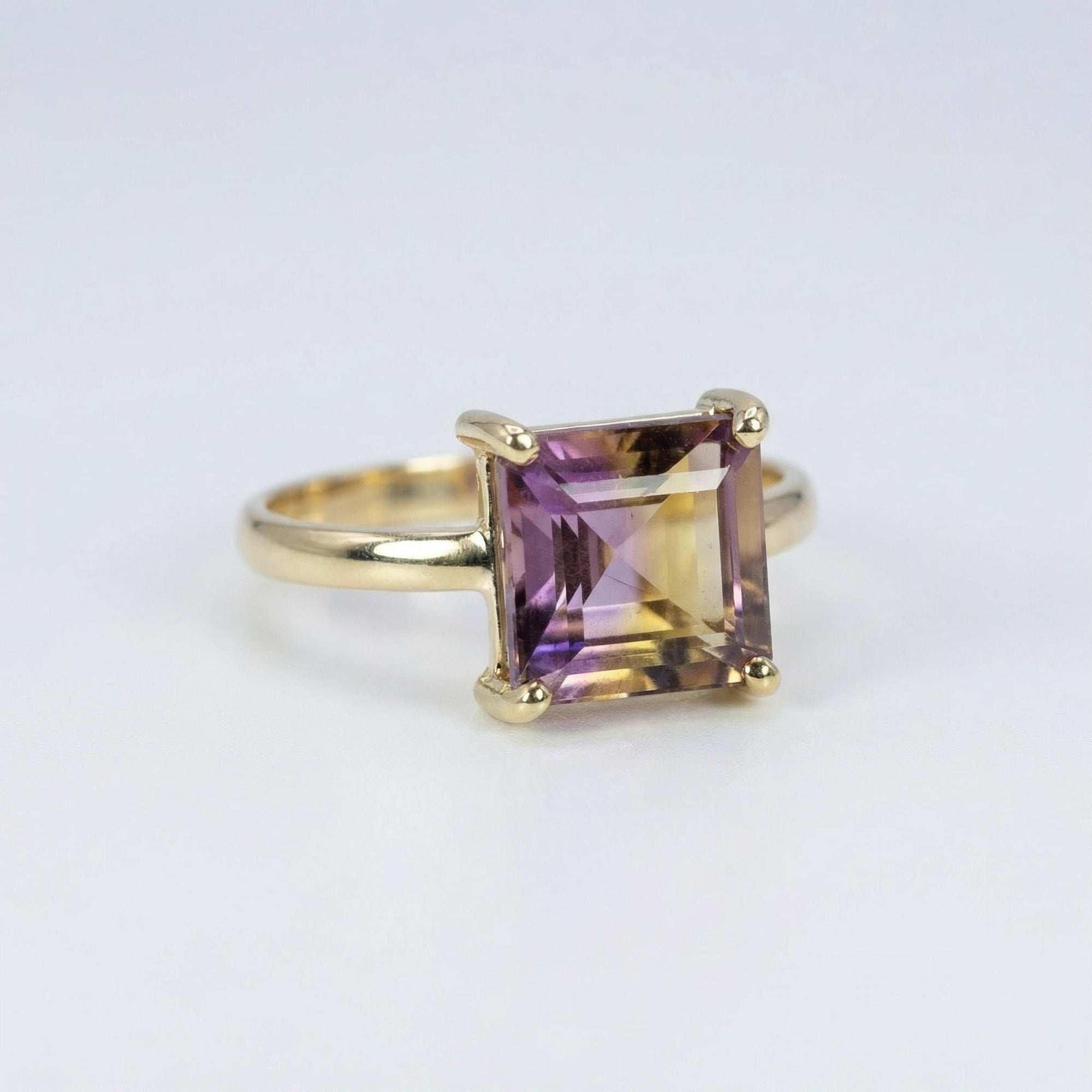 14k Solid Gold Square Ametrine Ring