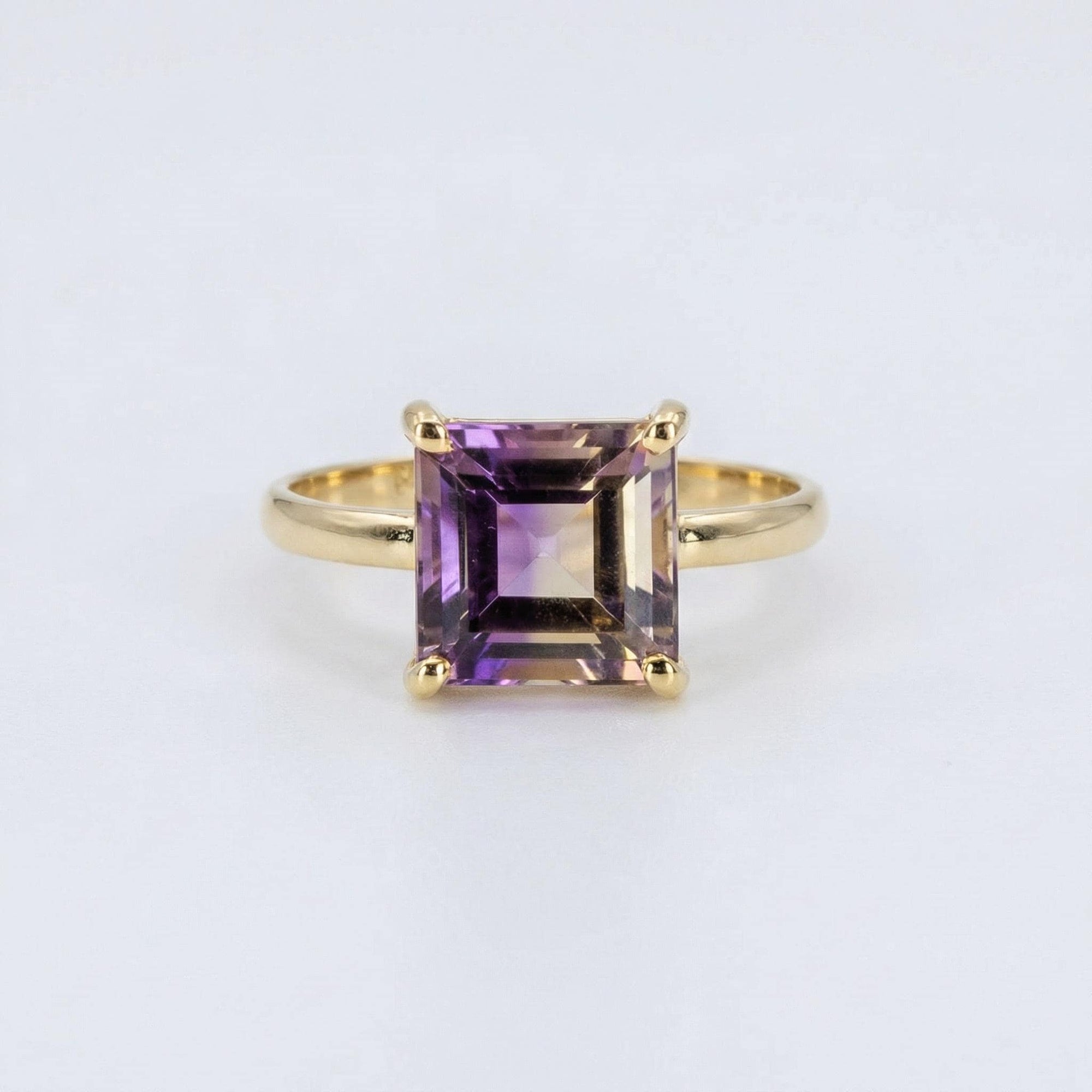 Valentine's Day Gift for Her, 14k Solid Gold Square Ametrine Ring - Melt'm Jewelry