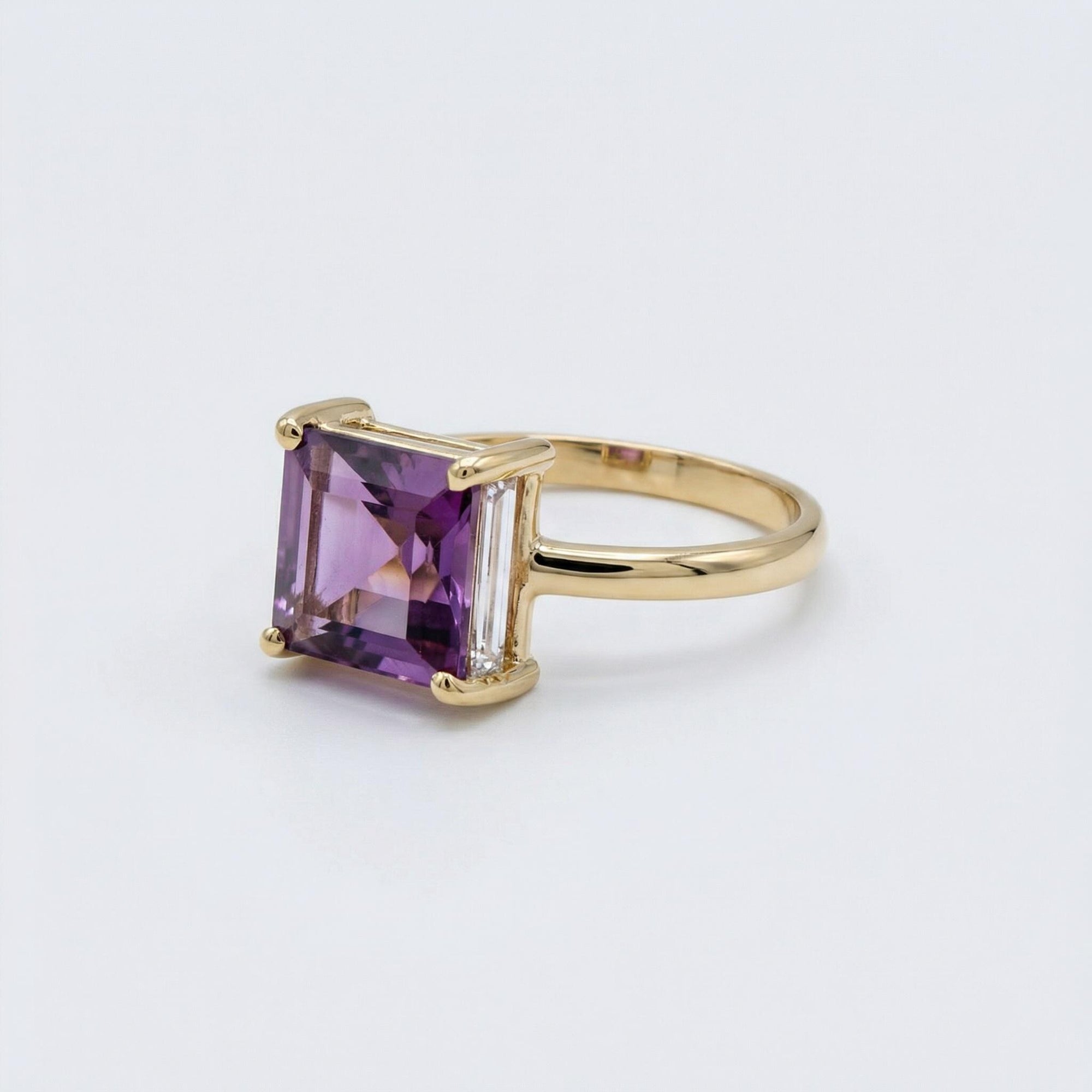 14k Solid Gold Square Ametrine Ring