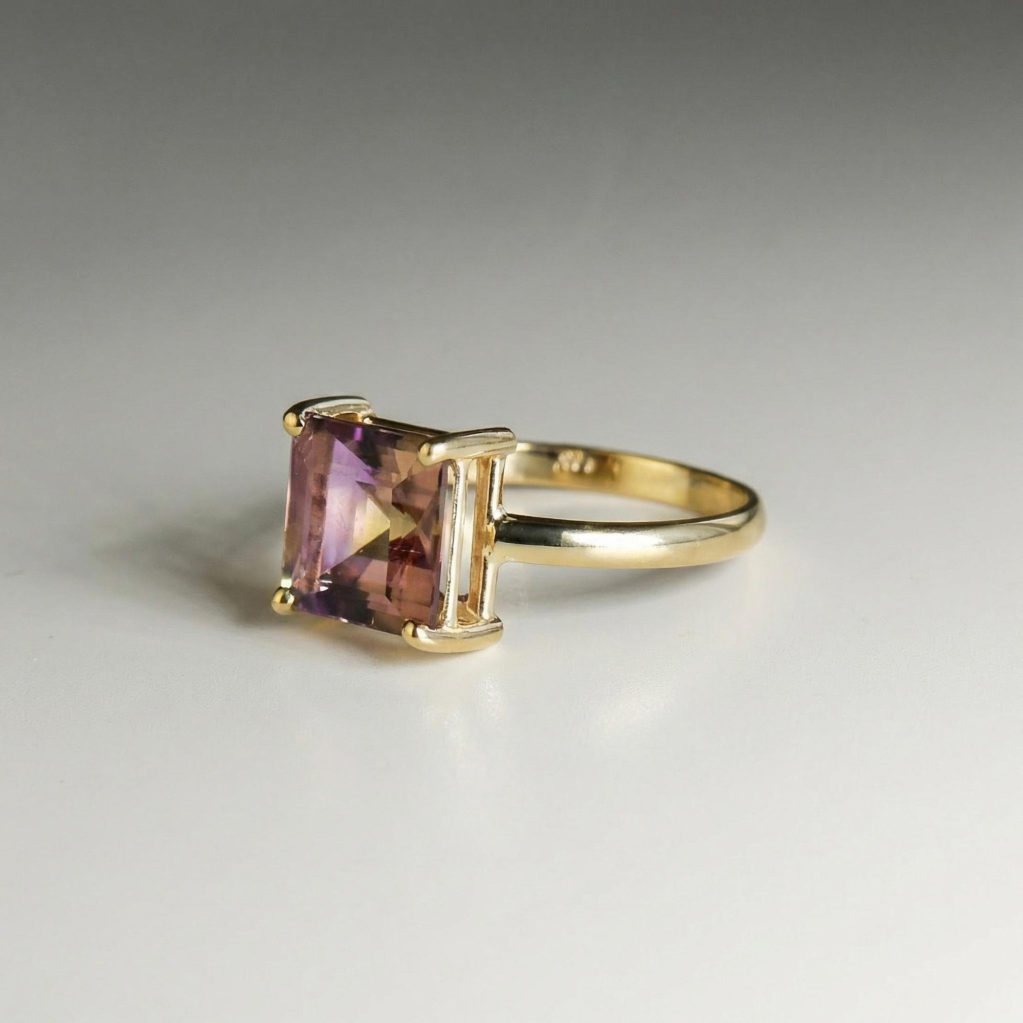 14k Solid Gold Square Ametrine Ring