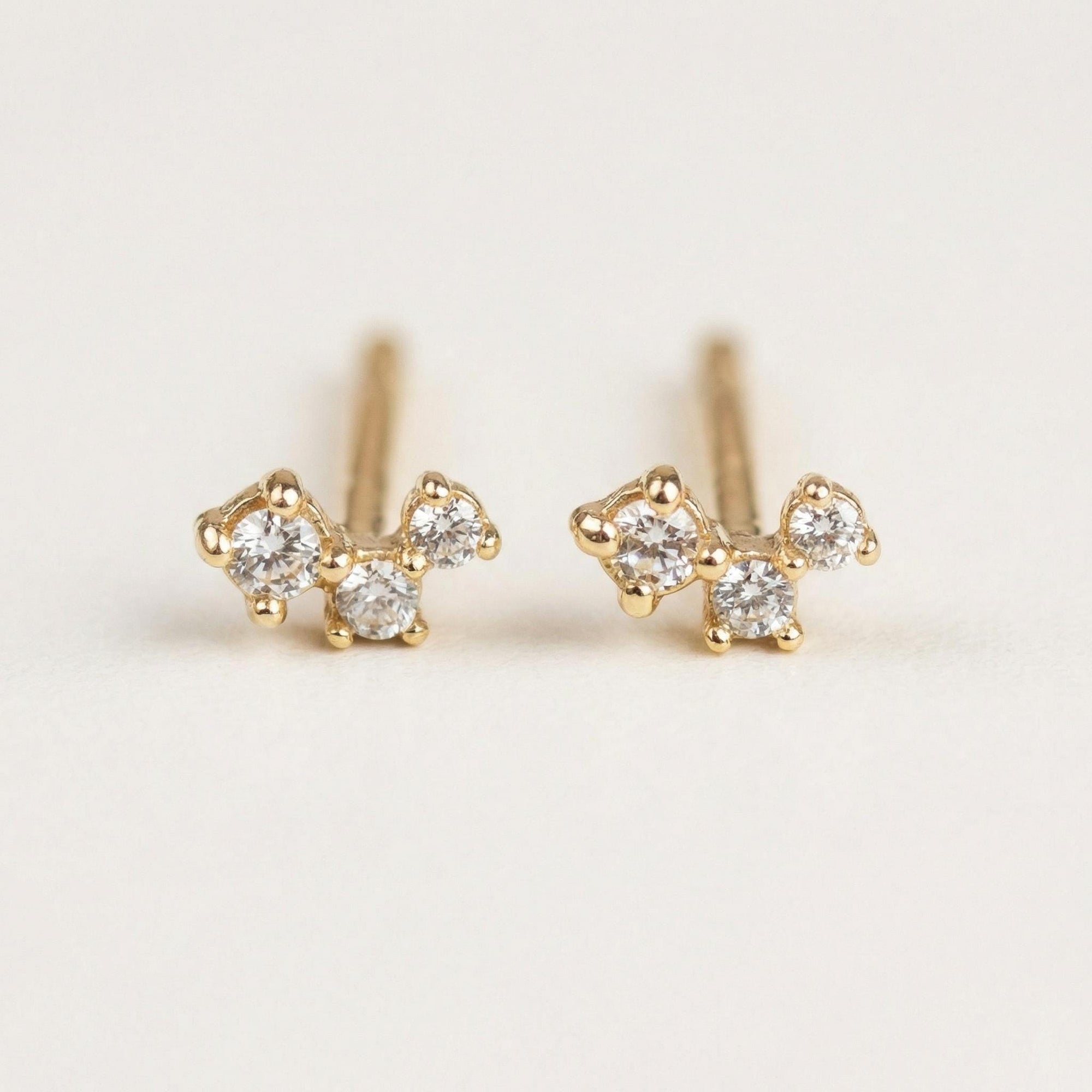 14k Gold 3 Stone Simulated Diamond CZ Prong Set Cluster Earrings (SINGLE OR PAIR) - Melt'm Jewelry