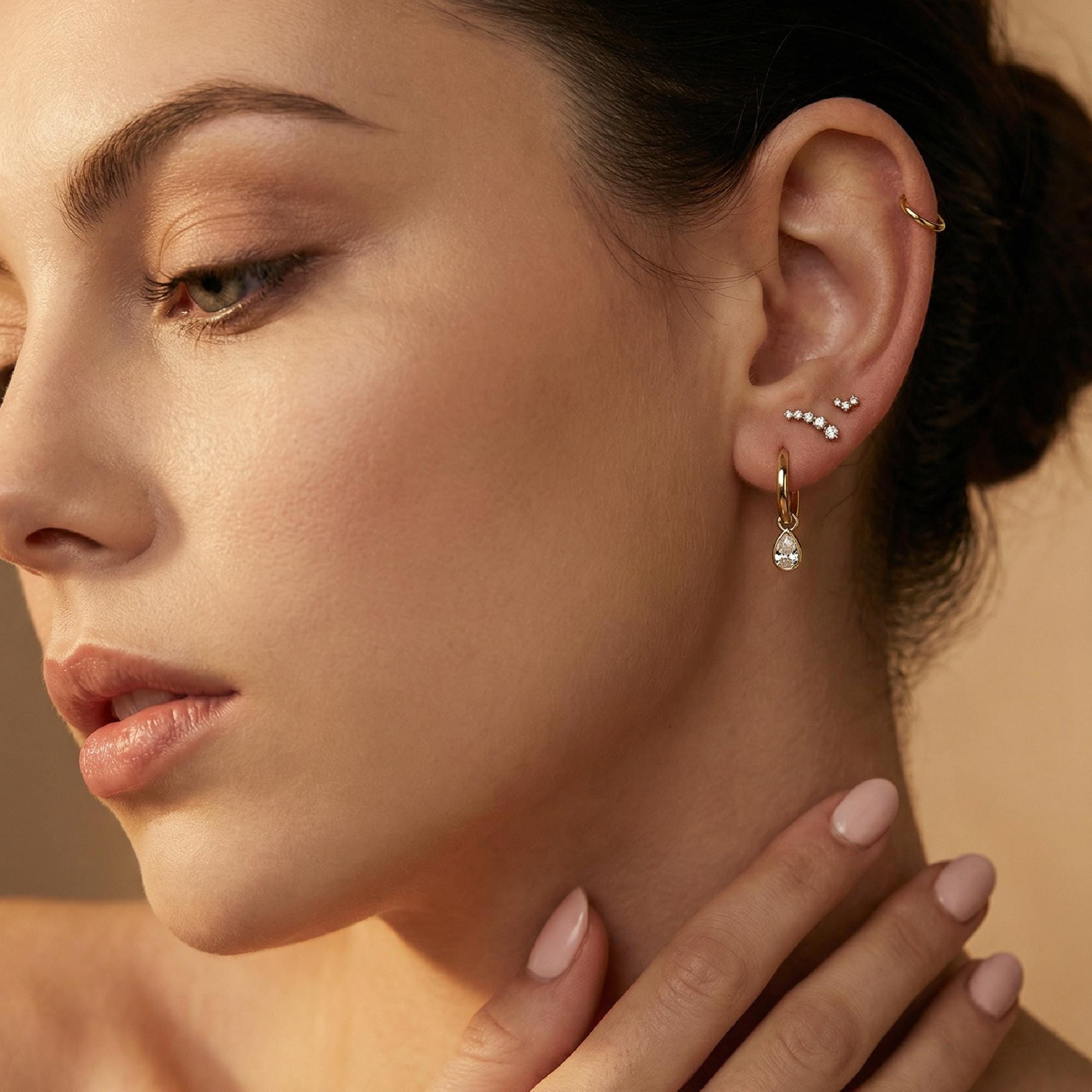 14k Gold 3 Stone Simulated Diamond CZ Prong Set Cluster Earrings (SINGLE OR PAIR)
