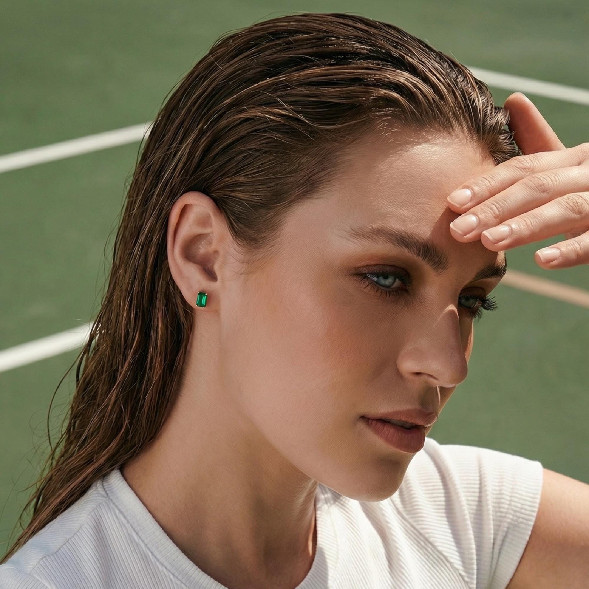 14k Gold Emerald Cut Emerald Stud Earrings - Melt'm Jewelry