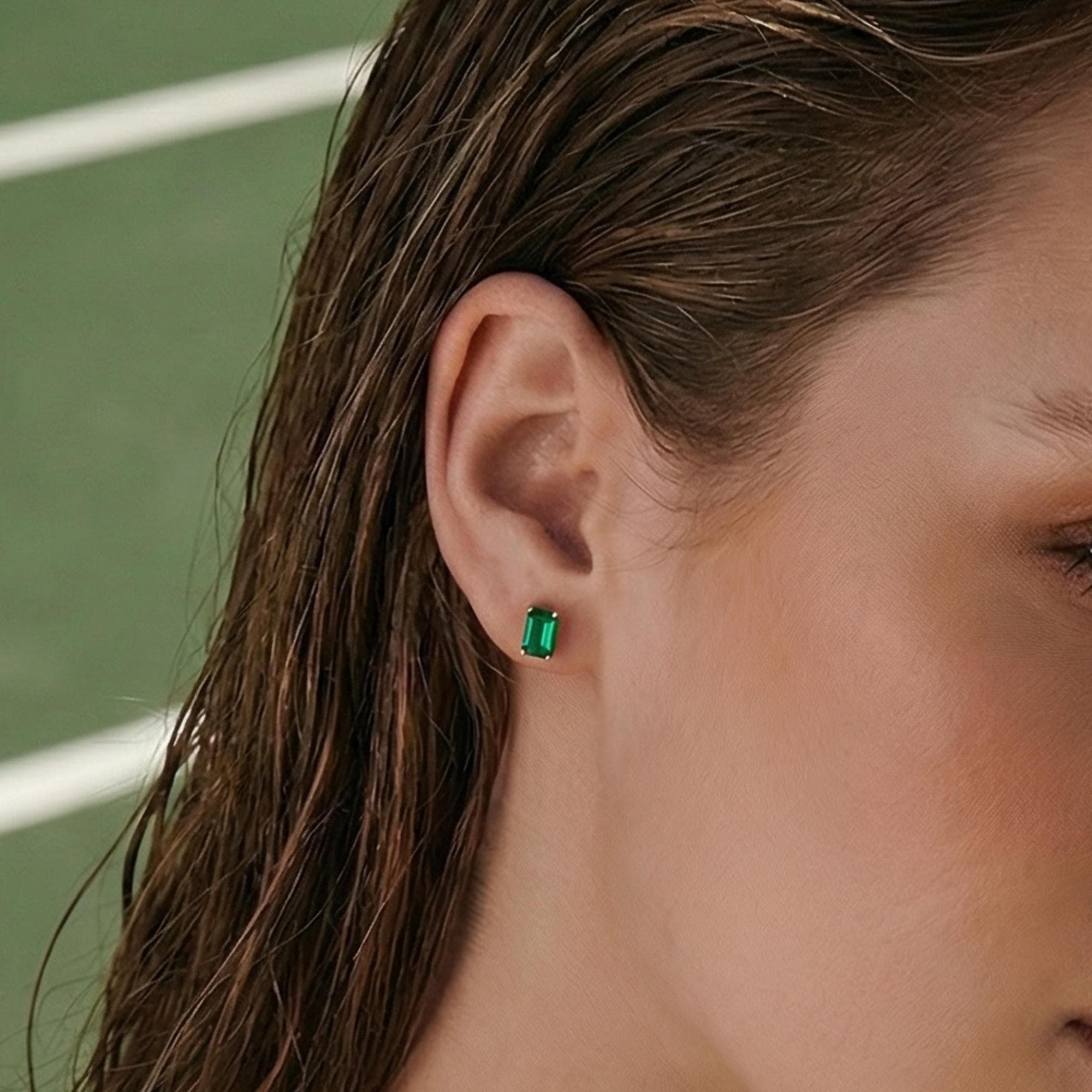14k Gold Emerald Cut Emerald Stud Earrings - Melt'm Jewelry