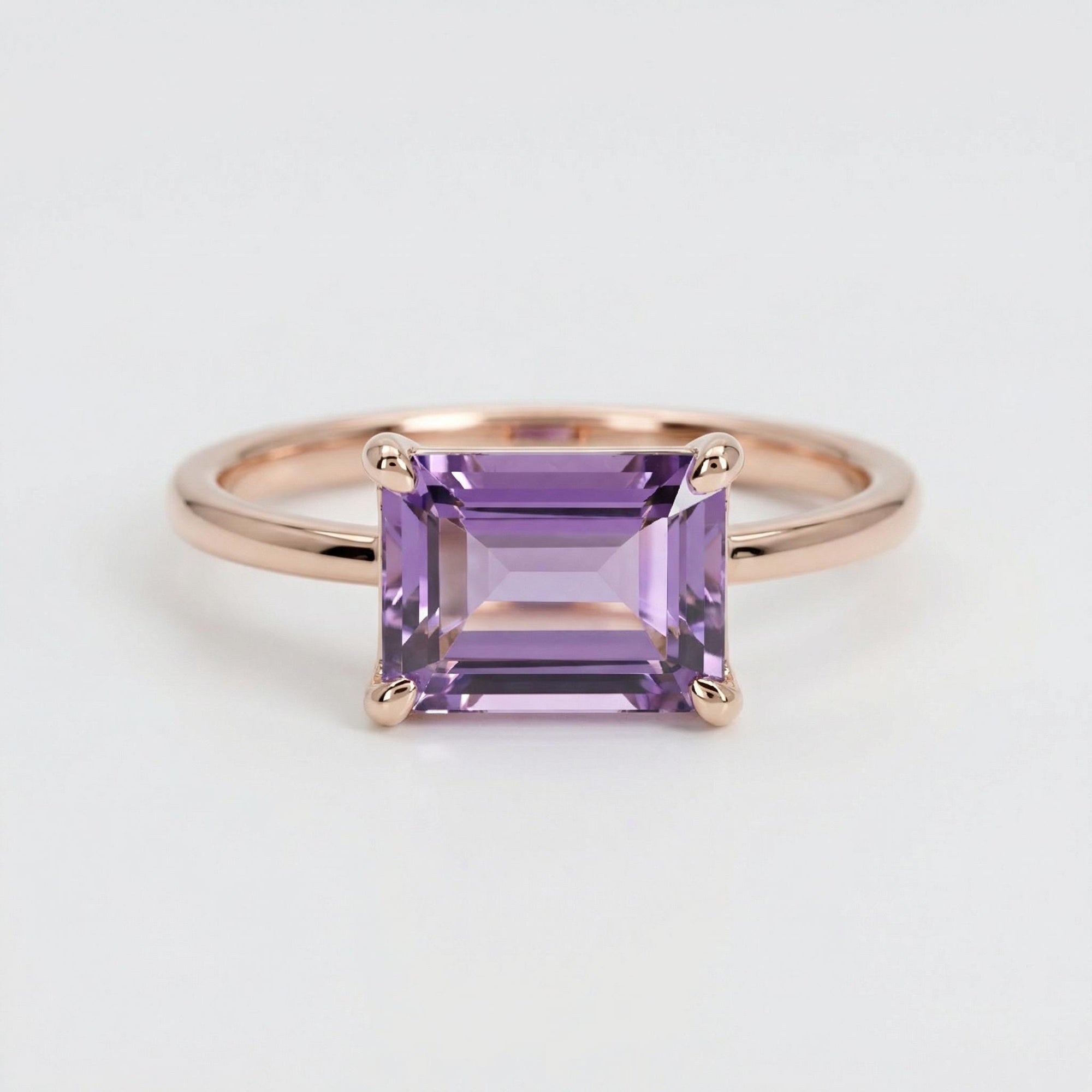 Emerald Cut Amethyst Ring in 14k Rose Gold or Yellow Gold - Melt'm Jewelry