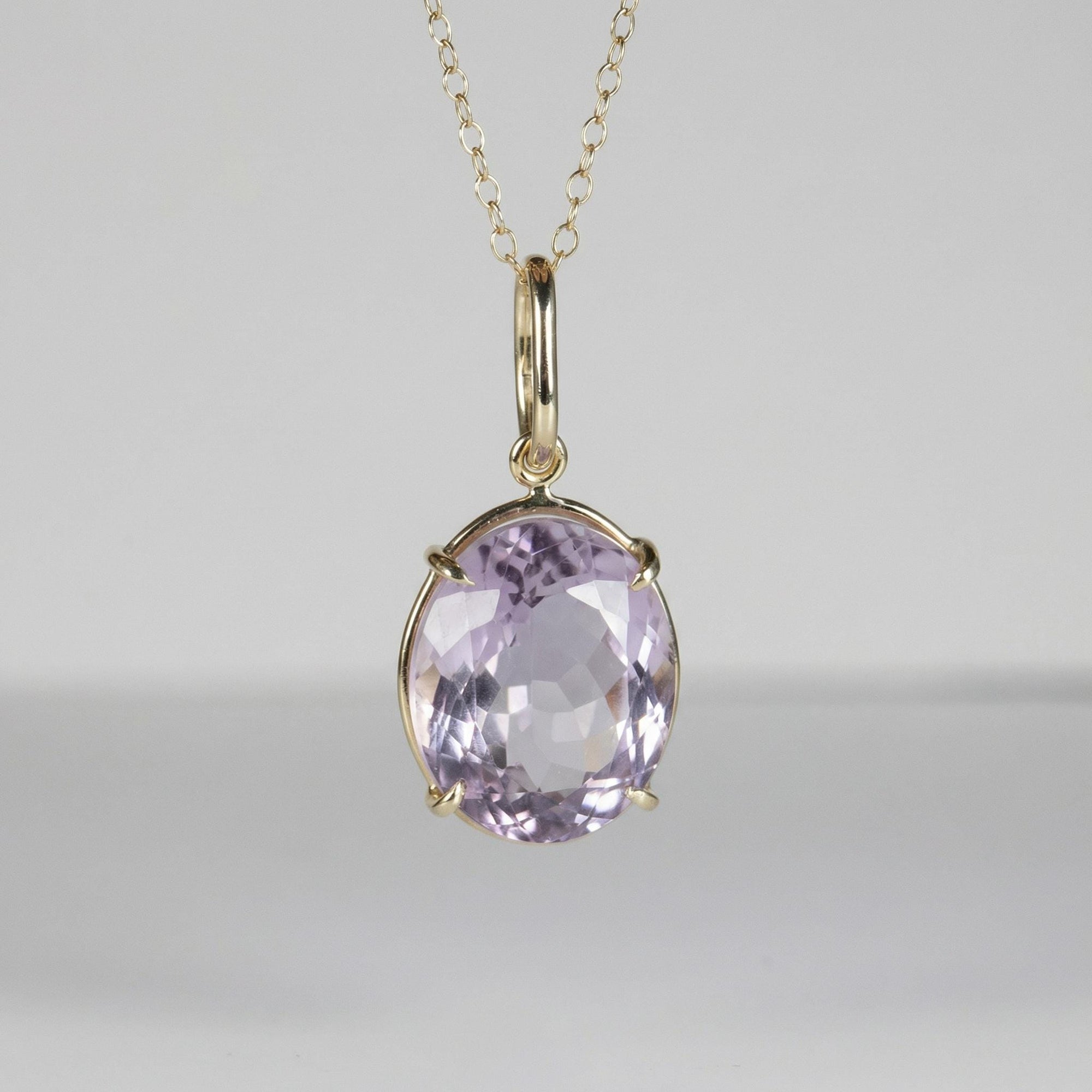 Large Lilac Amethyst Pendant Necklace 14k Solid Gold - Melt'm Jewelry