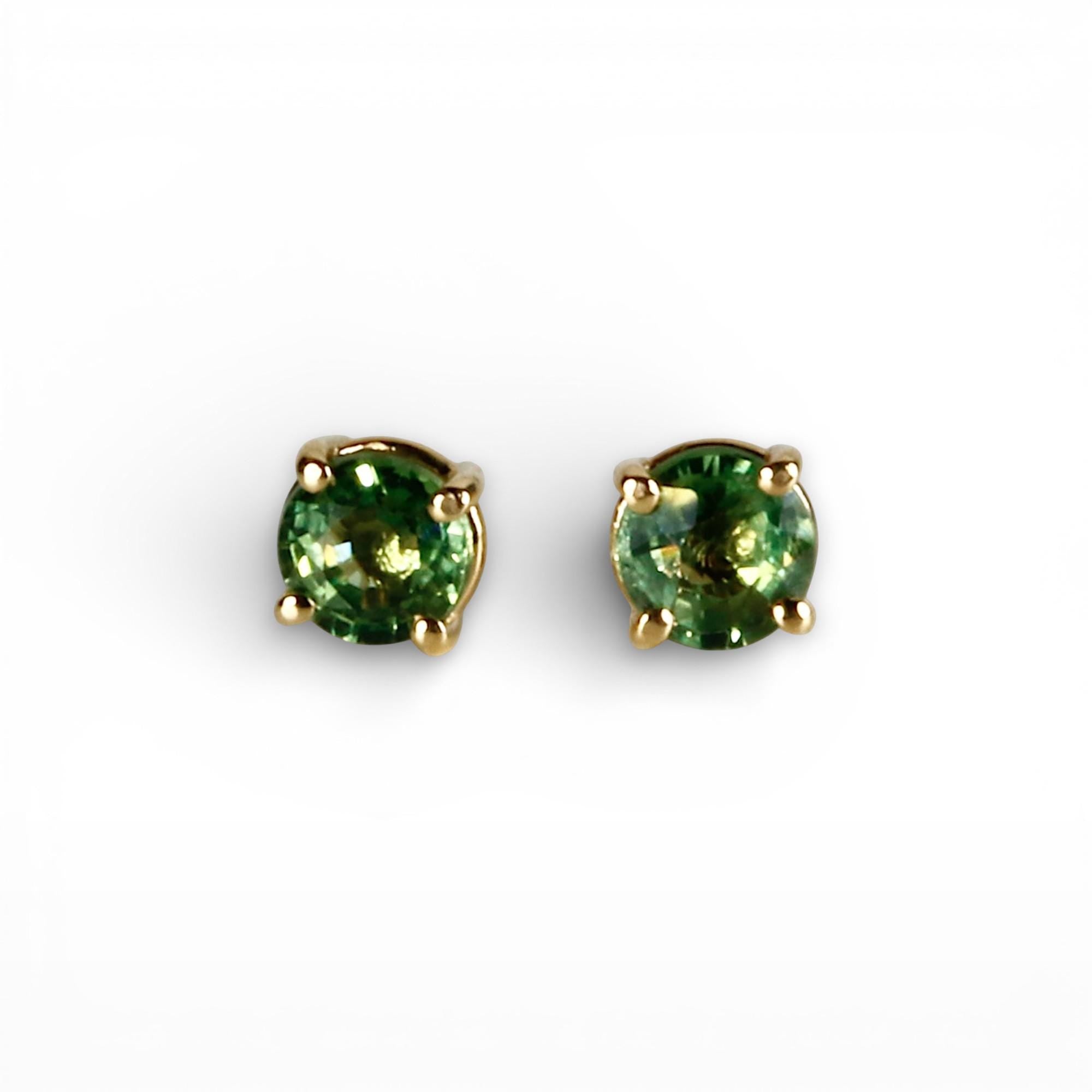 Green Sapphire Earrings 14k Solid Gold, Sapphire Bridal Earrings - Melt'm Jewelry