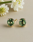 Green Sapphire Earrings 14k Solid Gold, Sapphire Bridal Earrings - Melt'm Jewelry
