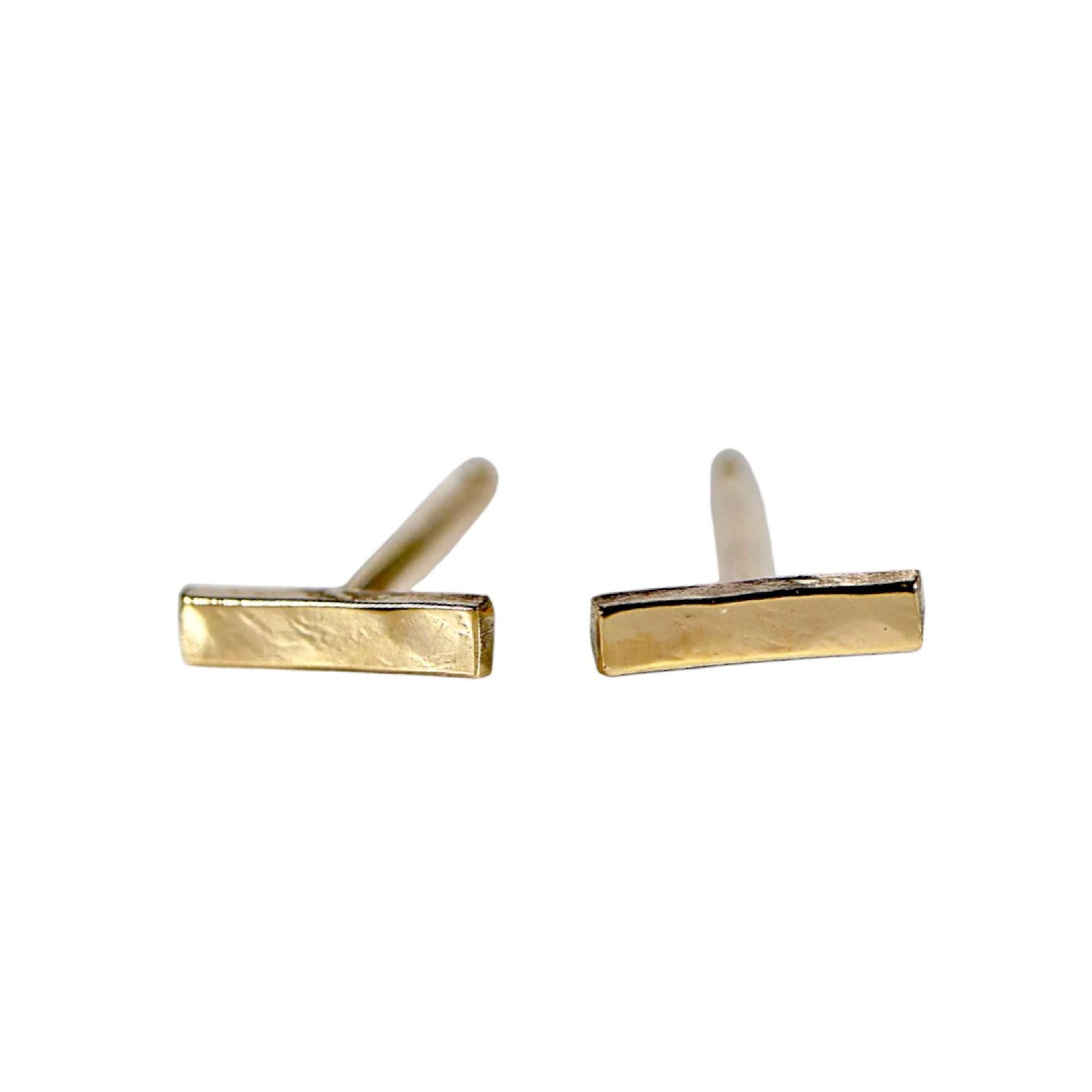 14k Solid Gold Hammered Bar Stud Earrings (SINGLE OR PAIR) - Melt'm Jewelry