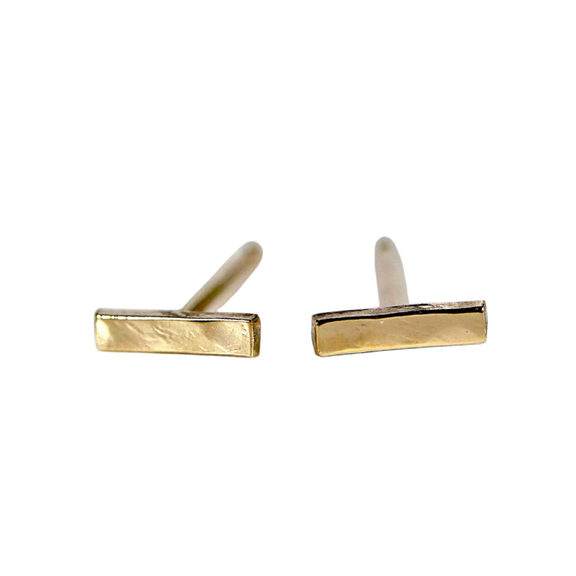 14k Solid Gold Hammered Bar Stud Earrings - Melt'm Jewelry