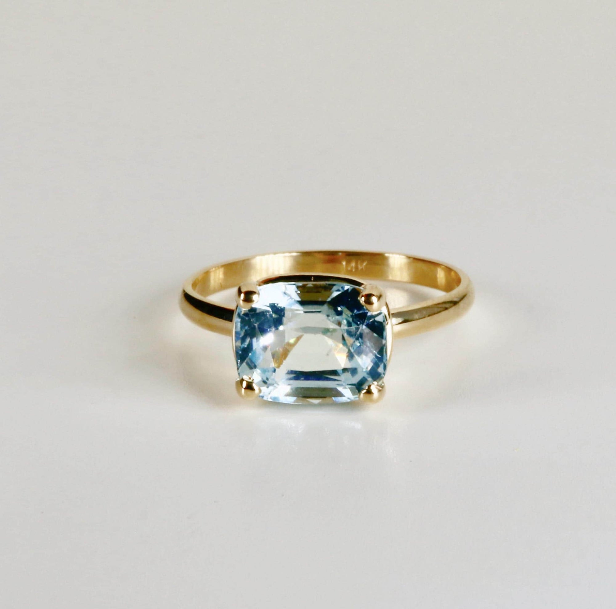 Cushion Cut Aquamarine Ring 14k Gold Aquamarine Engagement Ring
