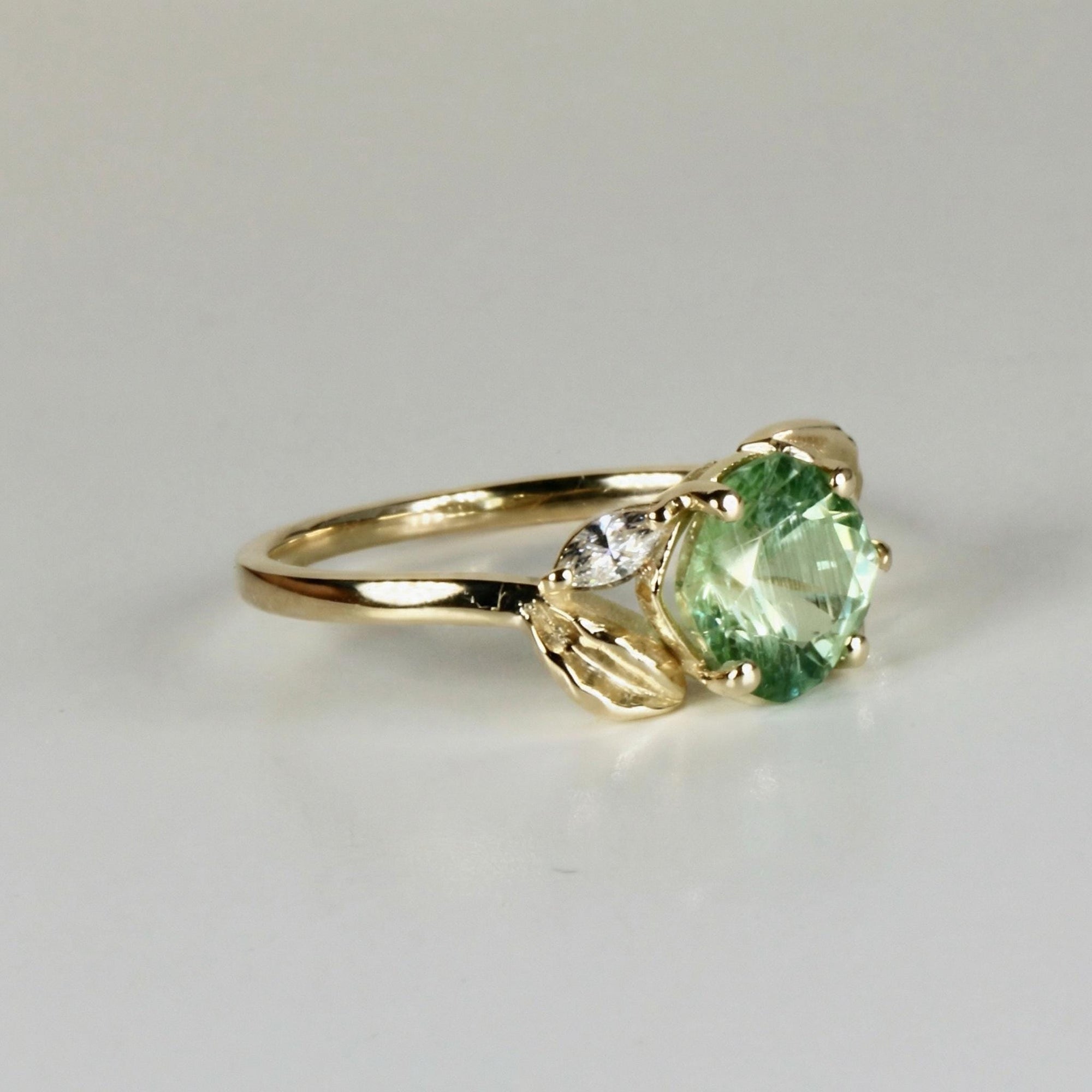 Prasiolite Cushion Cut Engagement Ring in 14K Solid Gold