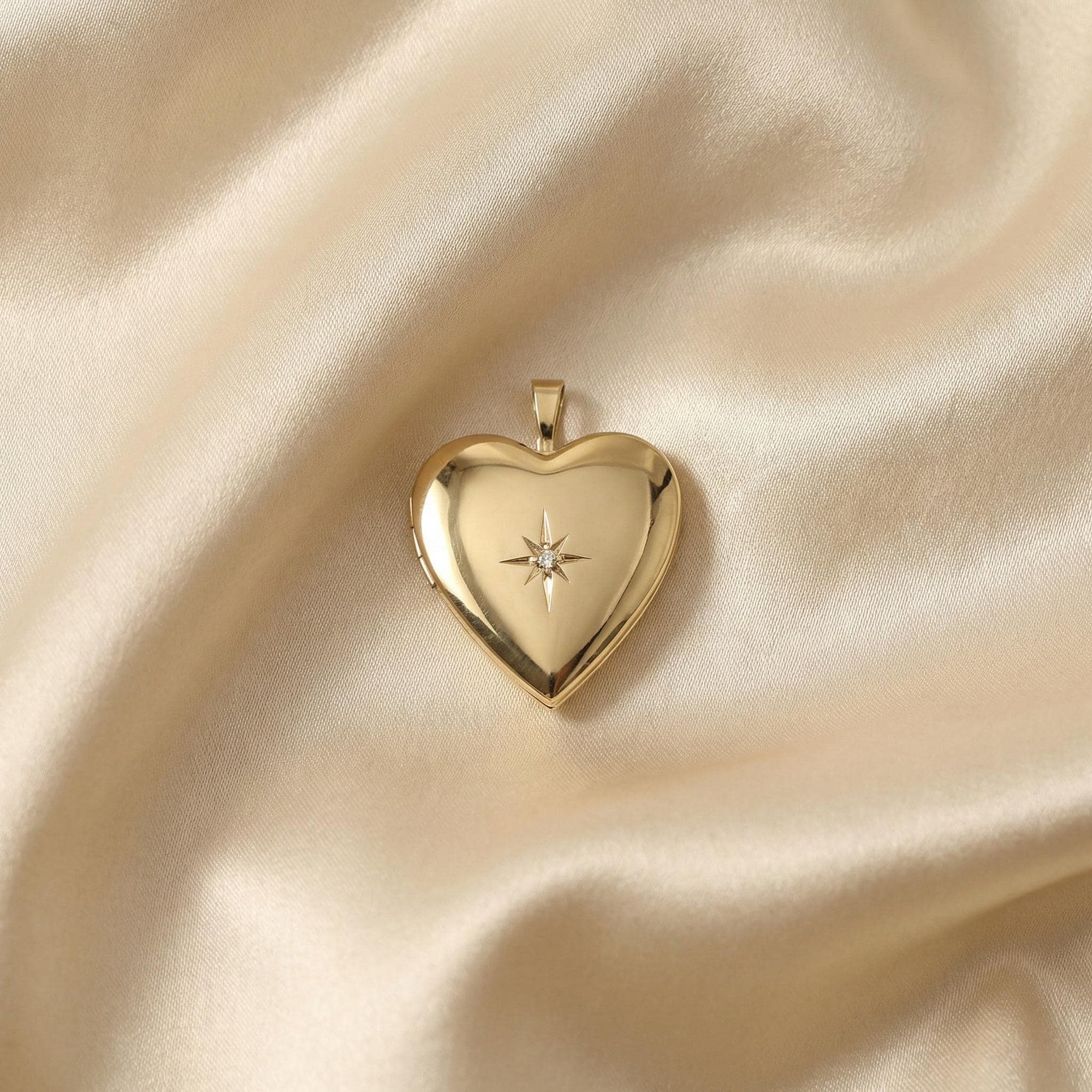 North Star Heart Locket Necklace 14k Gold Filled