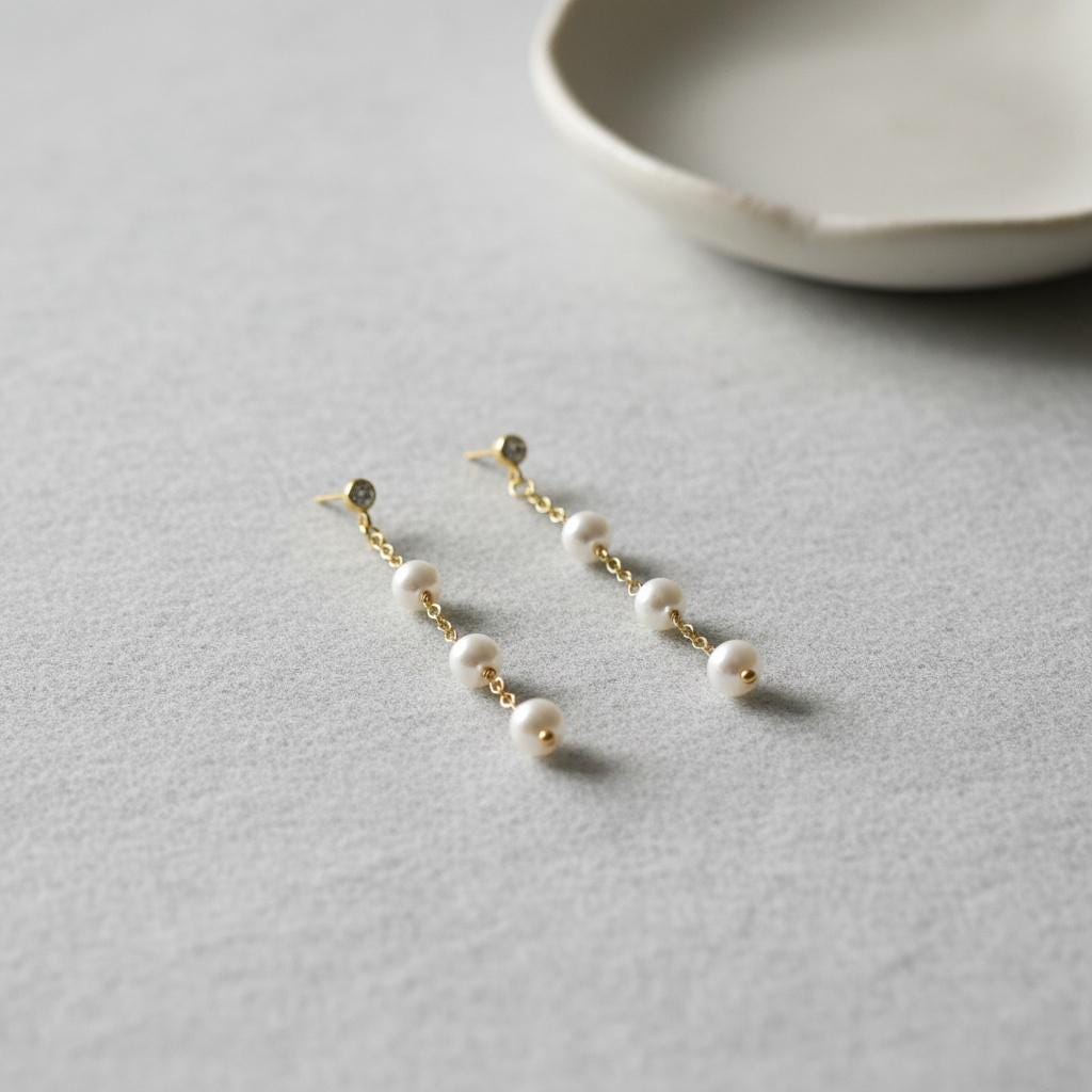 Freshwater Pearl Drop Earrings, Bridal Jewelry, Zircon Stud Pearl Earrings - Melt'm Jewelry