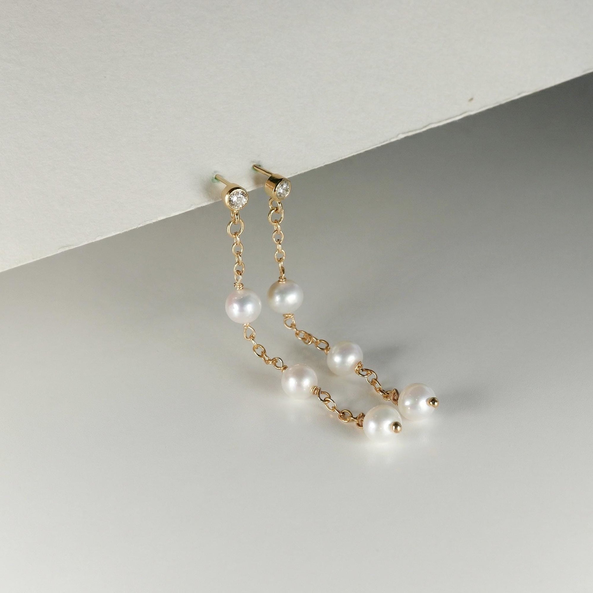 Freshwater Pearl Drop Earrings, Bridal Jewelry, Zircon Stud Pearl Earrings