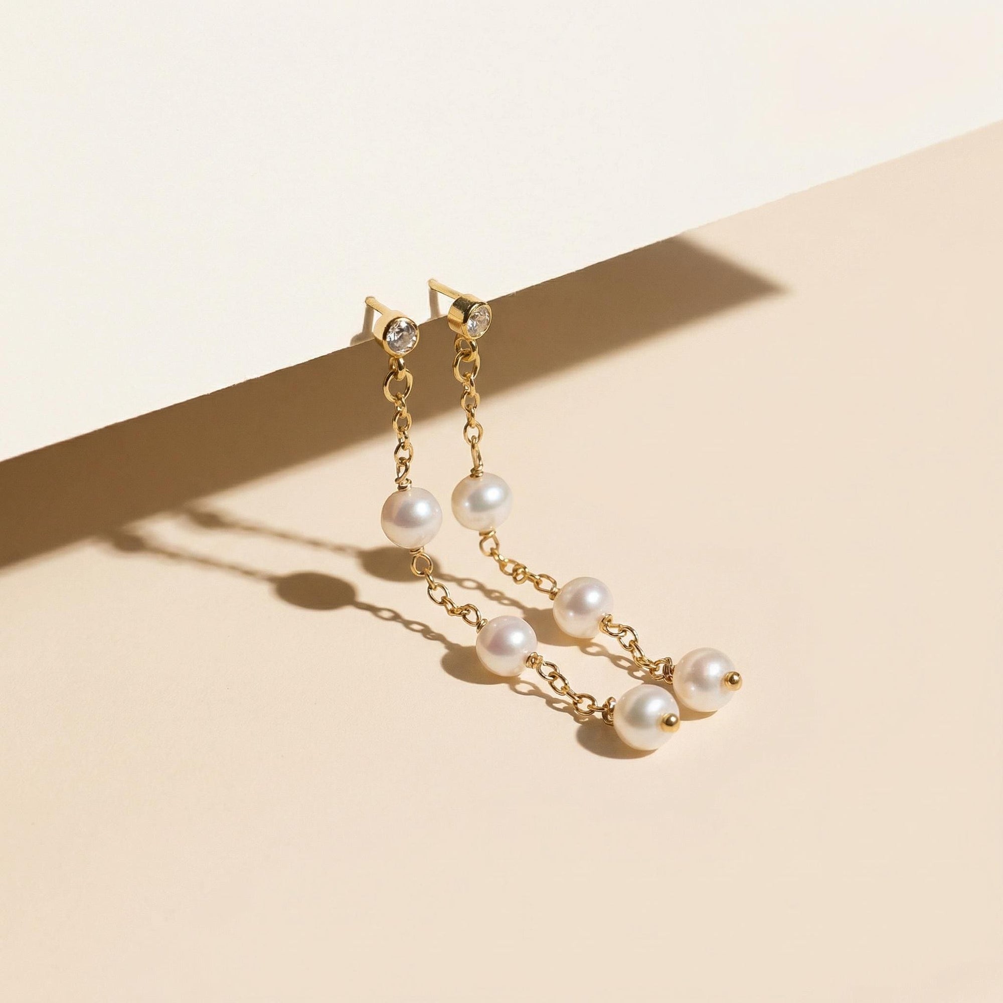 Freshwater Pearl Drop Earrings, Bridal Jewelry, Zircon Stud Pearl Earrings - Melt'm Jewelry