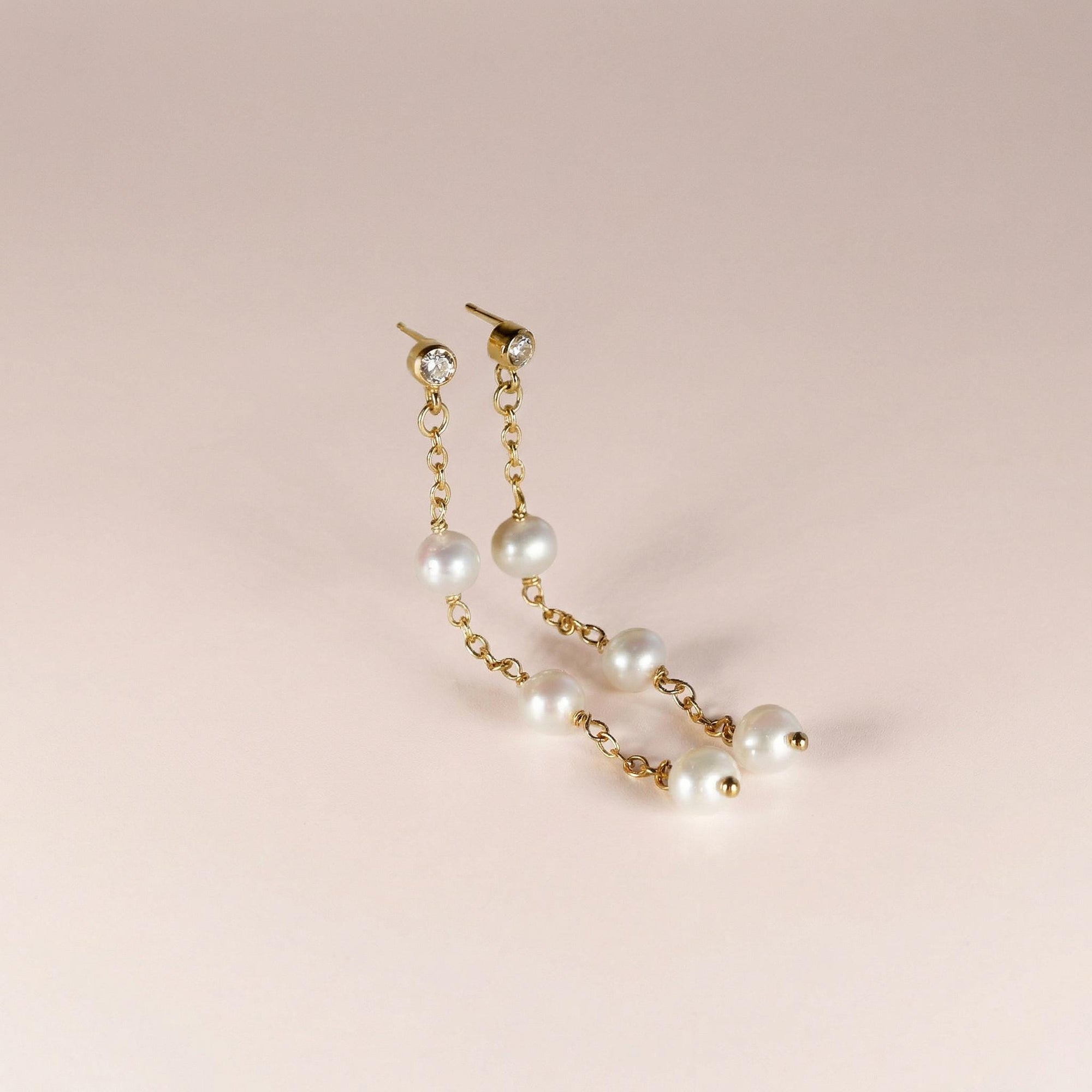 Freshwater Pearl Drop Earrings, Bridal Jewelry, Zircon Stud Pearl Earrings - Melt'm Jewelry