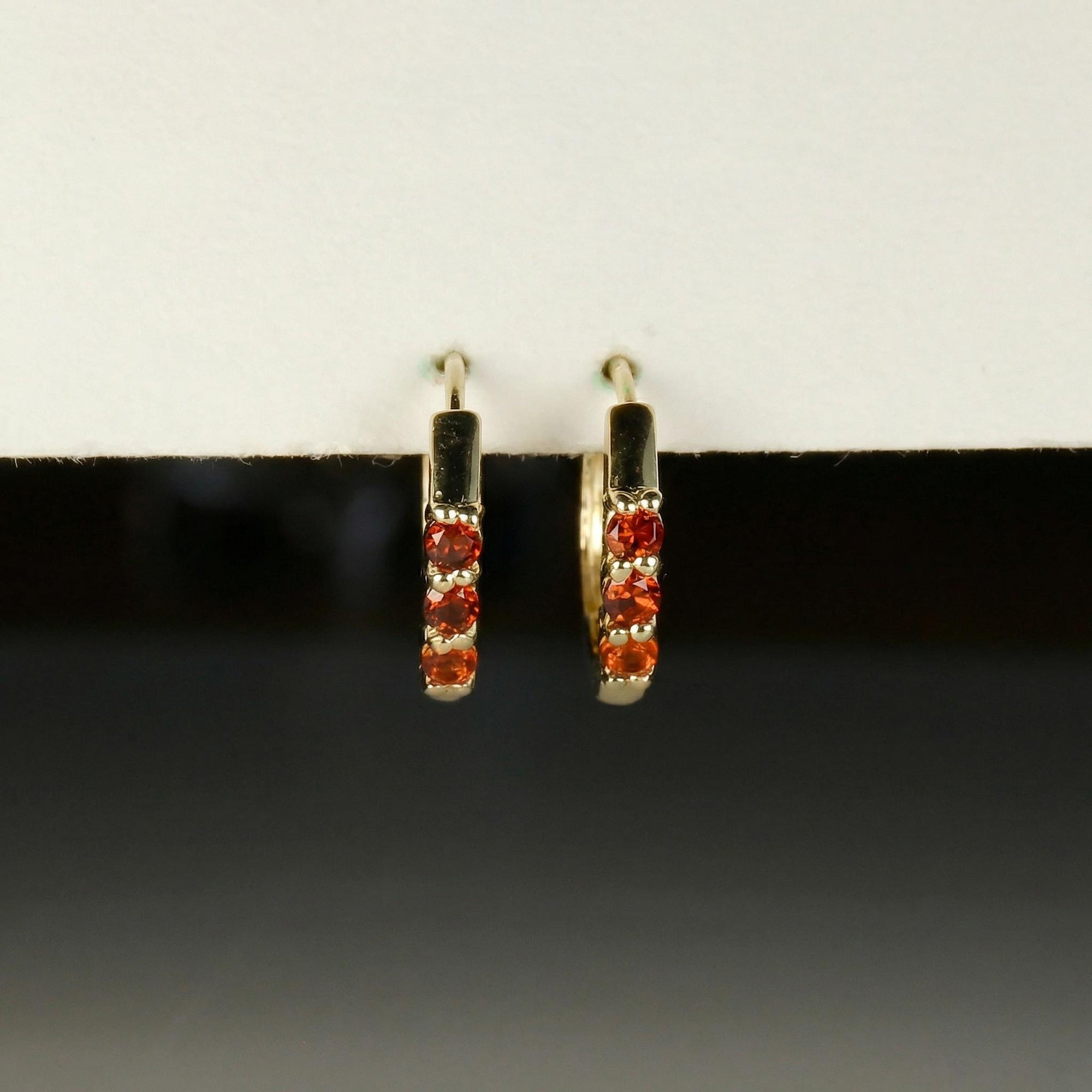 Garnet Huggie Hoop Earrings 14k Gold, Bridal Garnet Hoop Earrings - Melt'm Jewelry