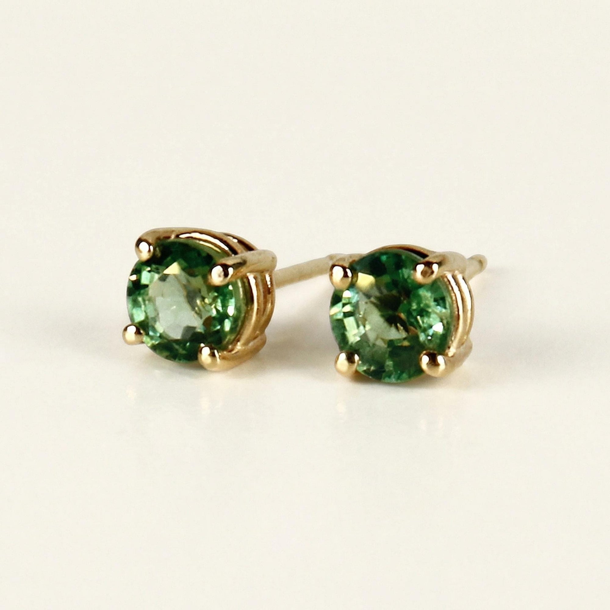 Green Sapphire Earrings 14k Solid Gold, Sapphire Bridal Earrings - Melt'm Jewelry