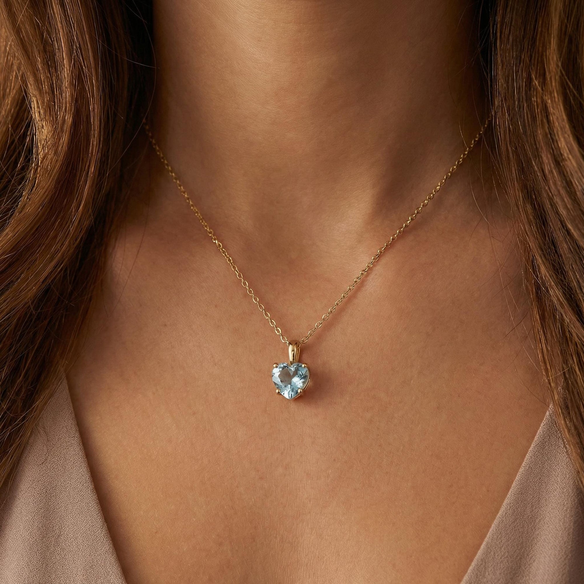 Heart Shape Aquamarine Necklace 14k Solid Gold - Melt'm Jewelry