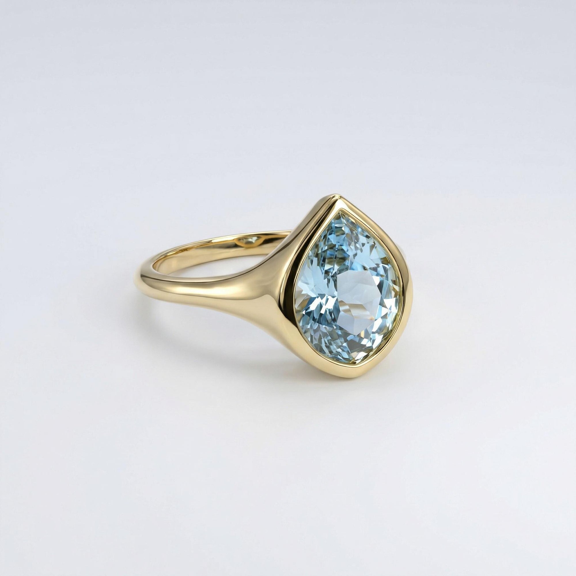 Fancy Cut Aquamarine Bezel Set Ring, Statement Gold Ring