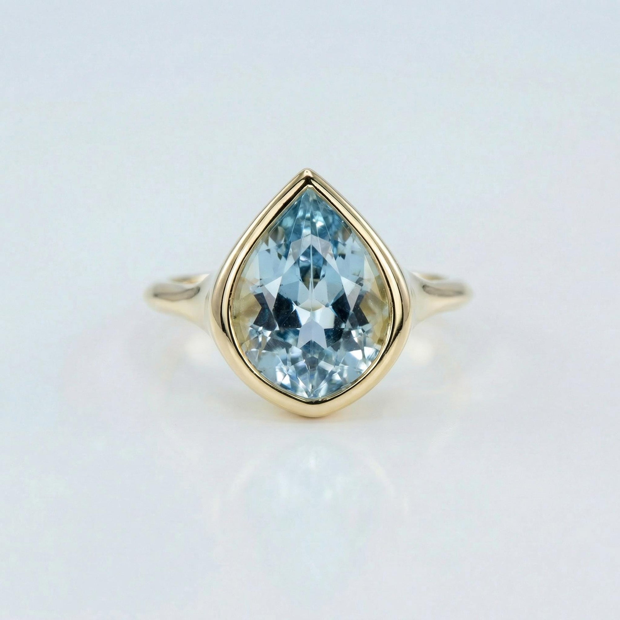 Fancy Cut Aquamarine Bezel Set Ring, Statement Gold Ring