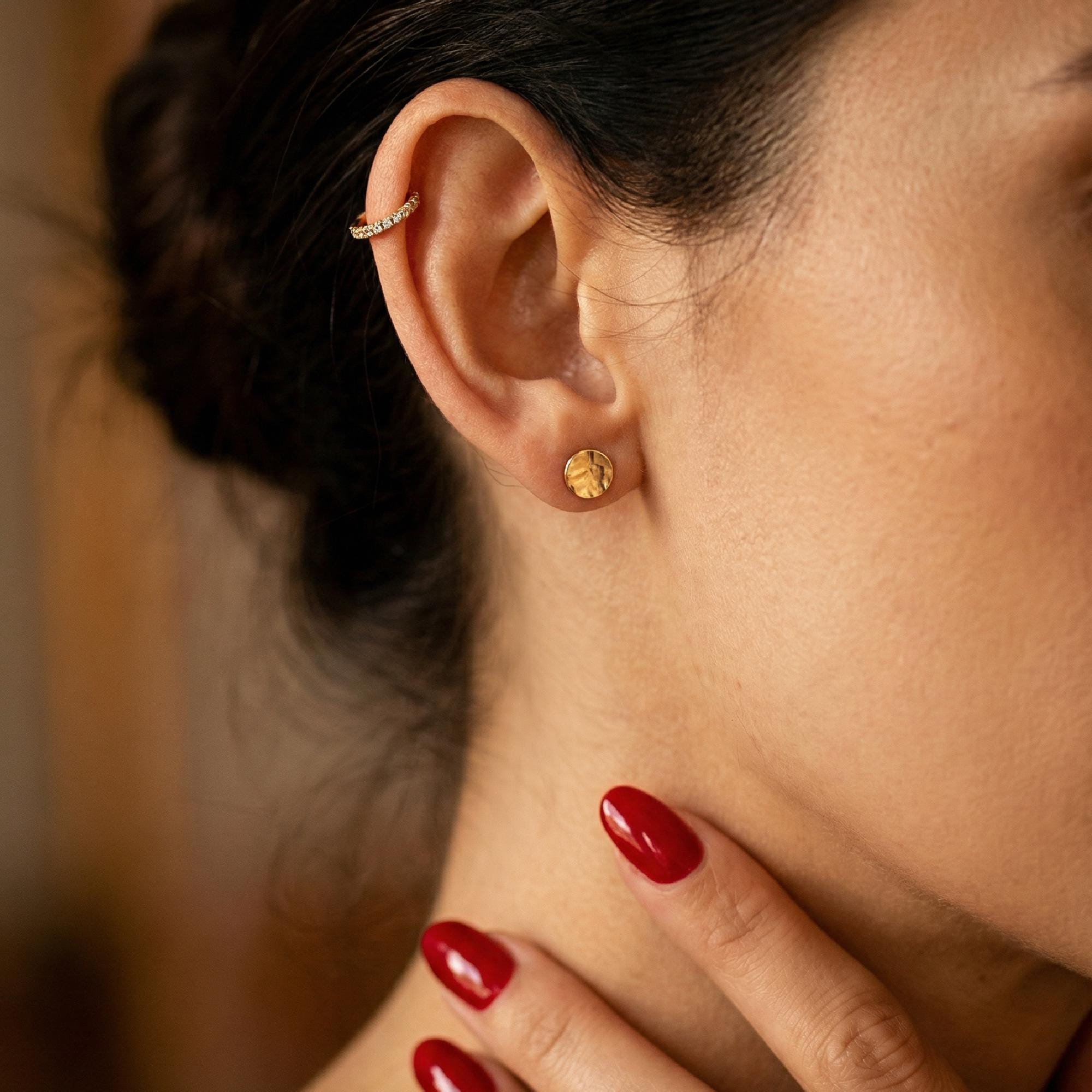 Gold Filled Hammered Disc Stud Earrings - Melt'm Jewelry