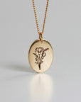 Birth Flower Bouquet Oval Disc Necklace, Combined Family Birth Flower Necklace - Melt'm Jewelry