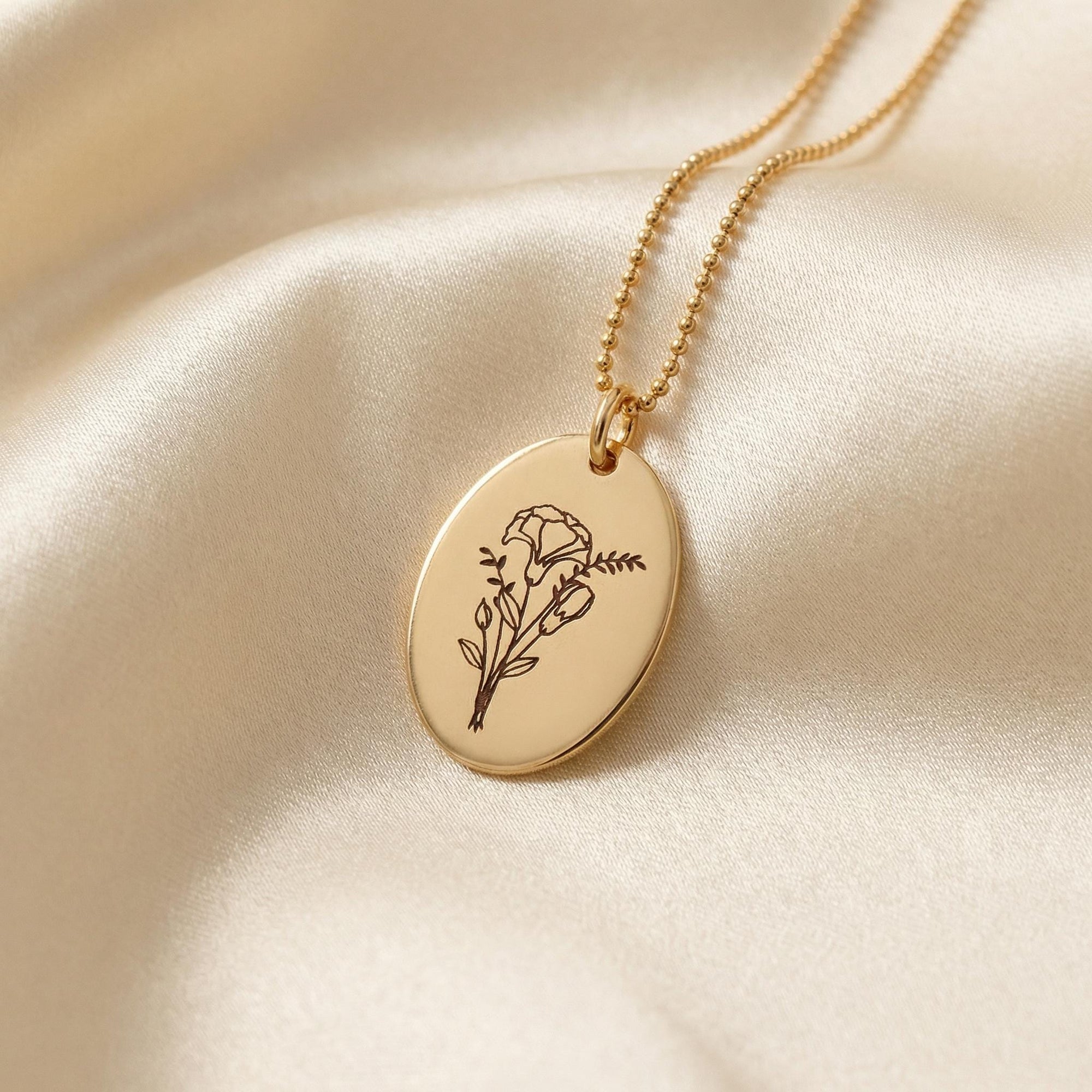 Birth Flower Bouquet Oval Disc Necklace, Combined Family Birth Flower Necklace - Melt'm Jewelry