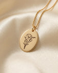 Birth Flower Bouquet Oval Disc Necklace, Combined Family Birth Flower Necklace - Melt'm Jewelry