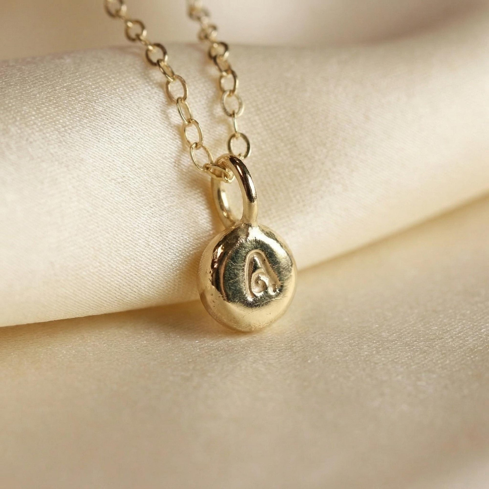 14k Solid Gold Rustic Pebble Initial Necklace - Melt'm Jewelry